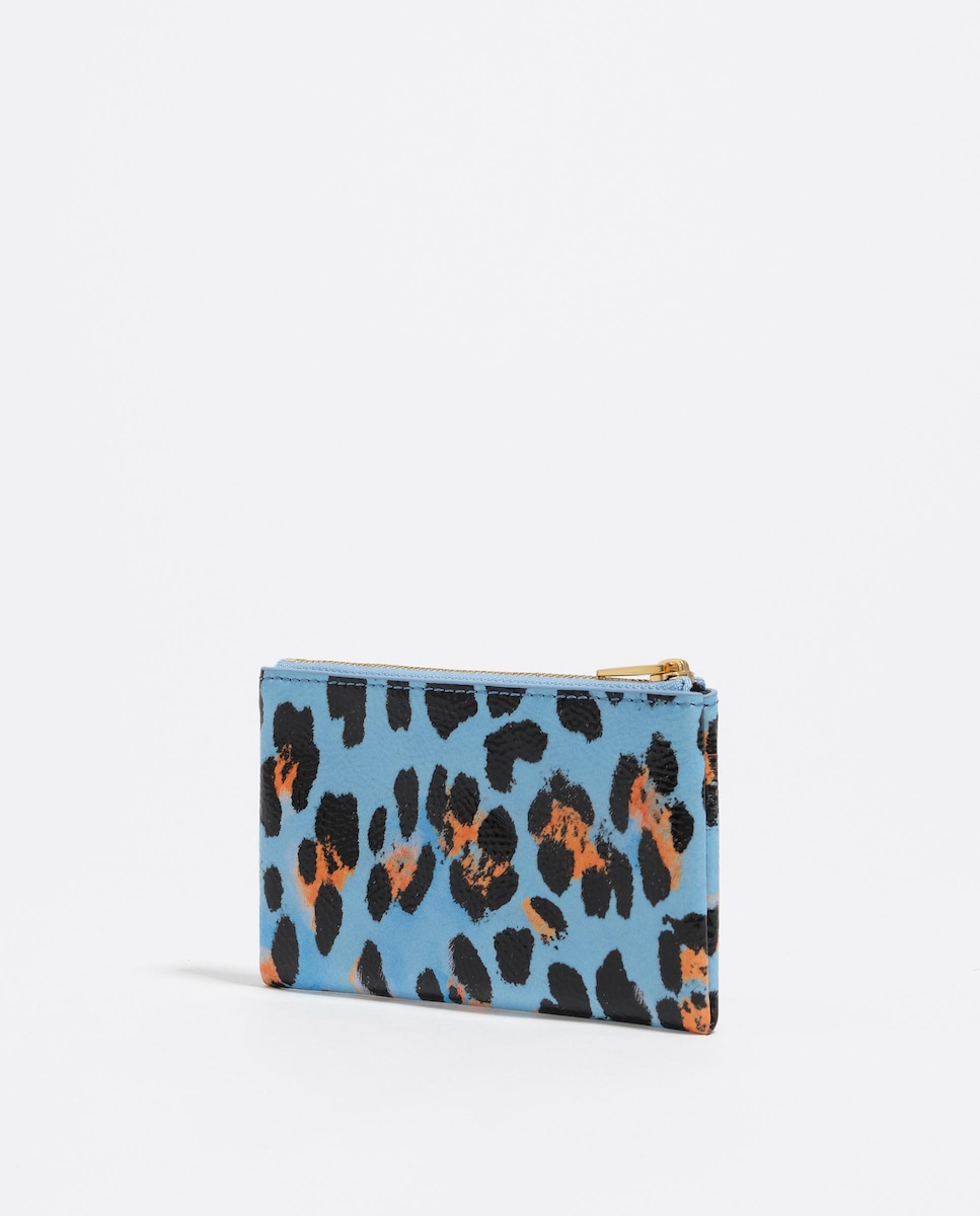 Porta-moedas com Textura Brilhante Print Leopard Azul / Preto-4