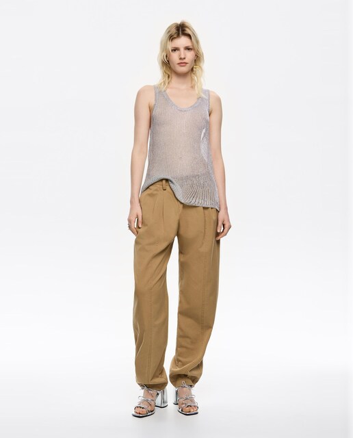 Imagem 0 de Calças Retas de Algodão Lavado com Pinças