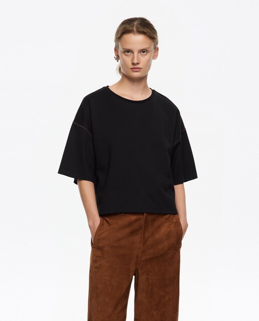 Imagem 0 de T-shirt de Malha Roma com Pespontos