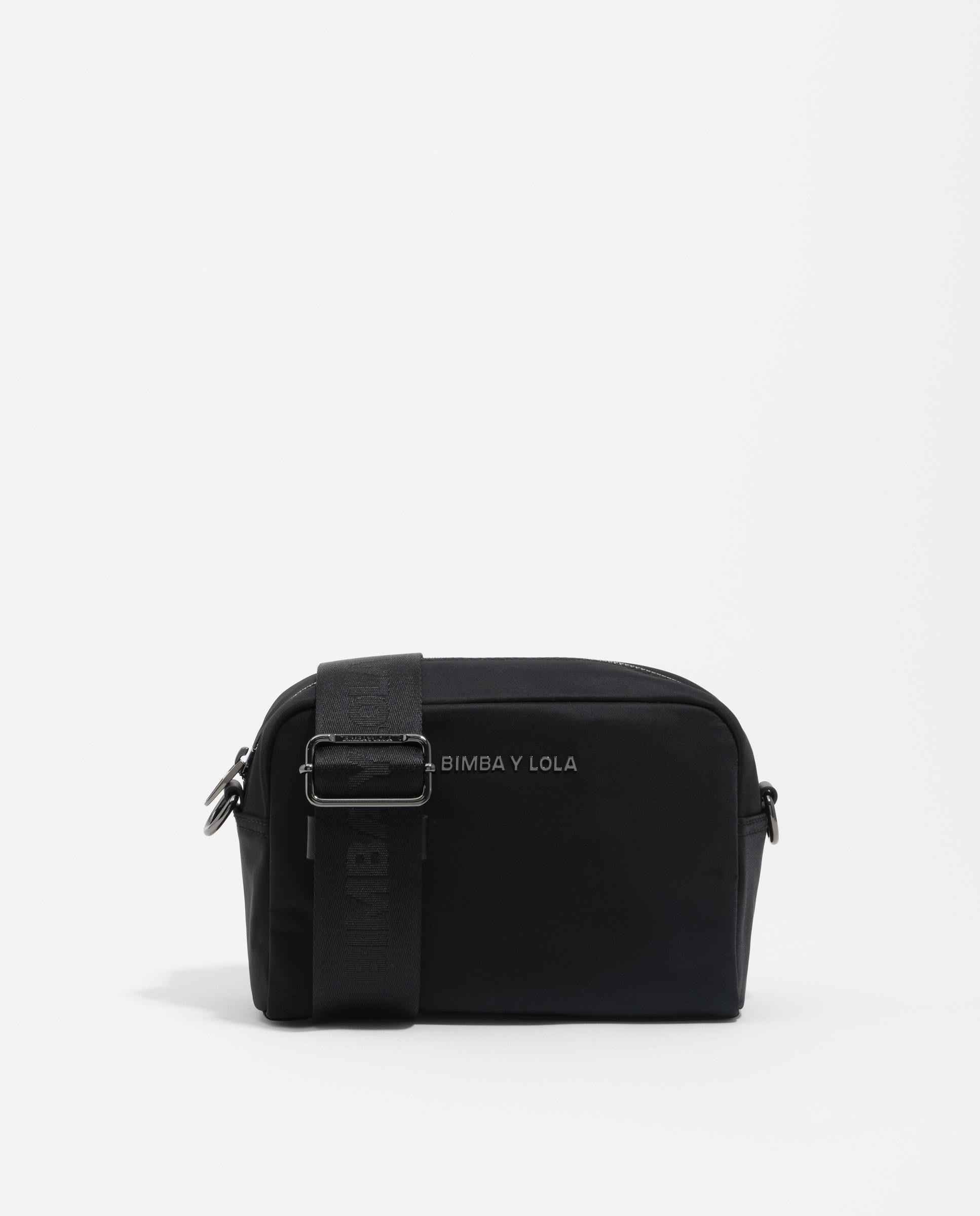 Mala a Tiracolo de Nylon com Fecho Zip Preto-1