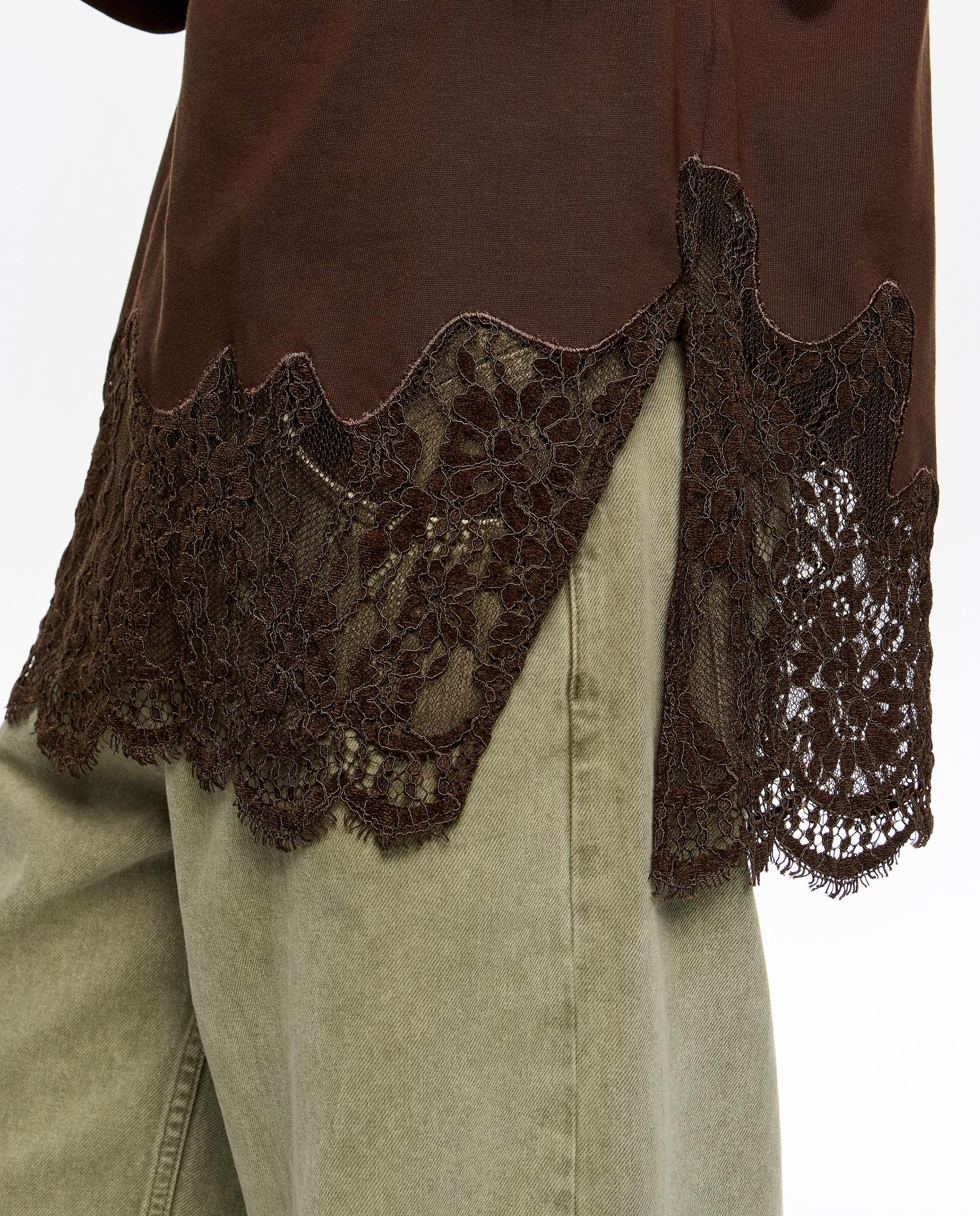 T-shirt Oversize com Rendas Castanho-escuro-4