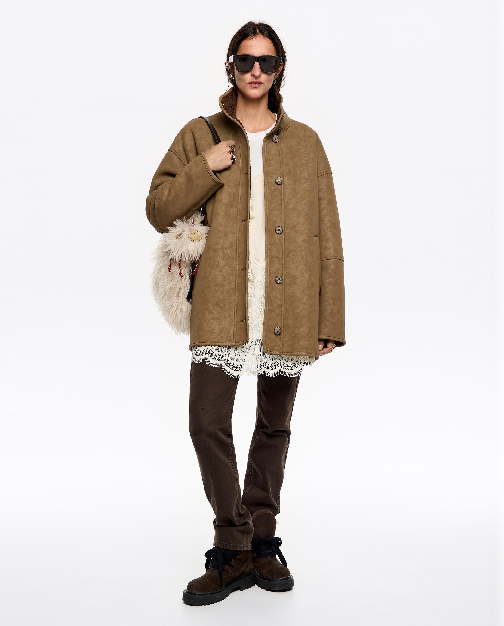 Sobretudo de Pano Comprido Pelo Interior Verde-8