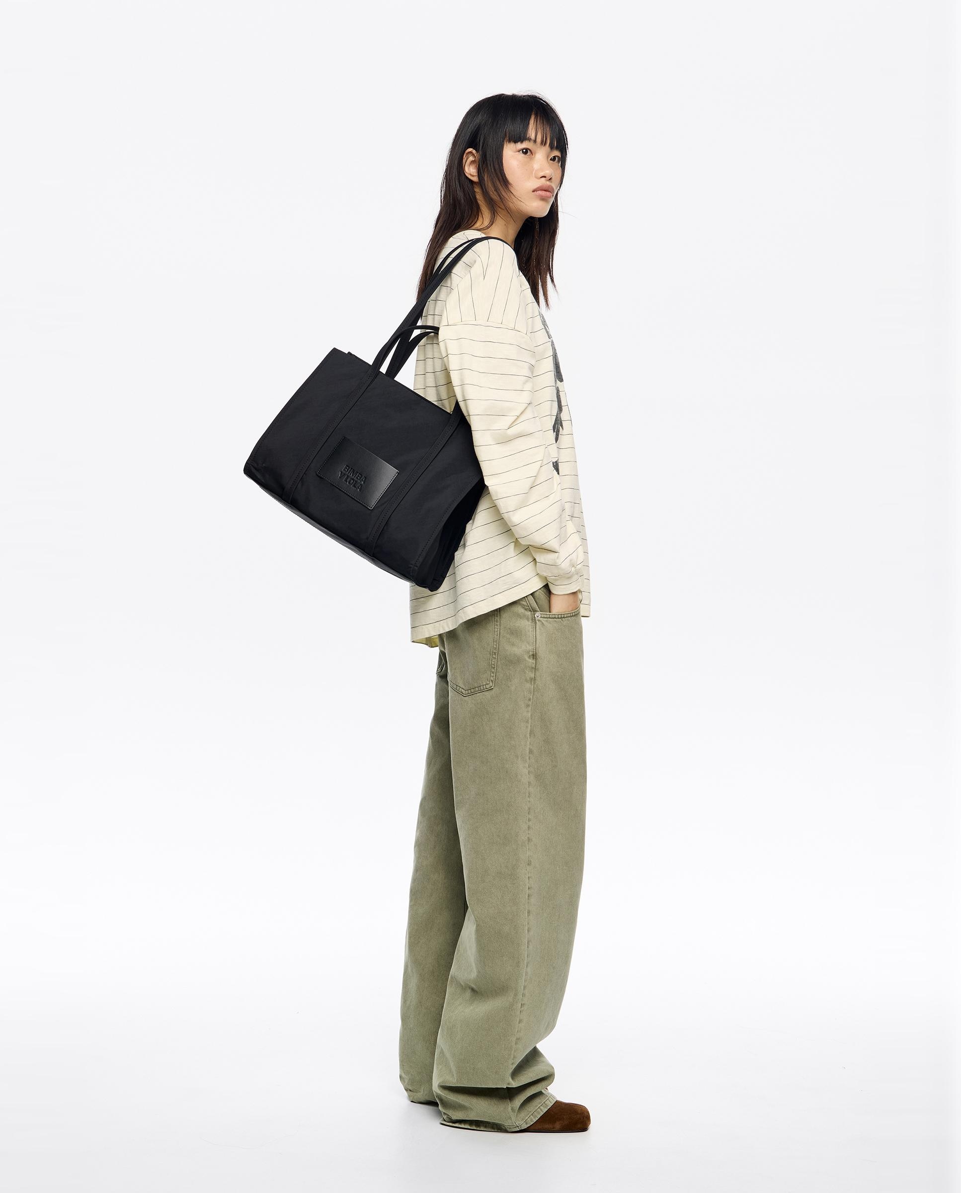 Mala de Ombro Shopper Nylon Preto-4