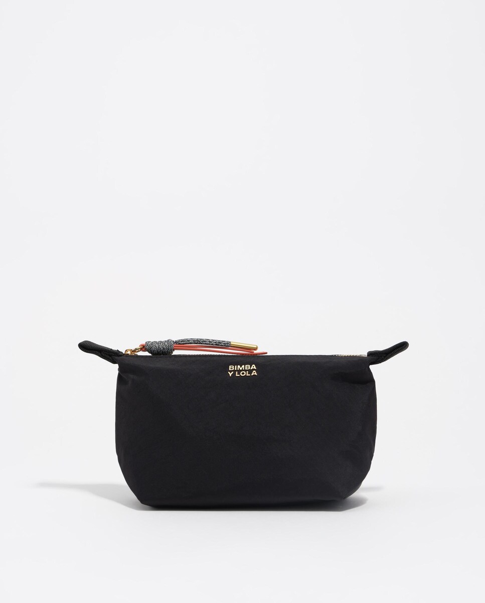 Necessaire Trapézio Pequeno de Nylon Preto-1