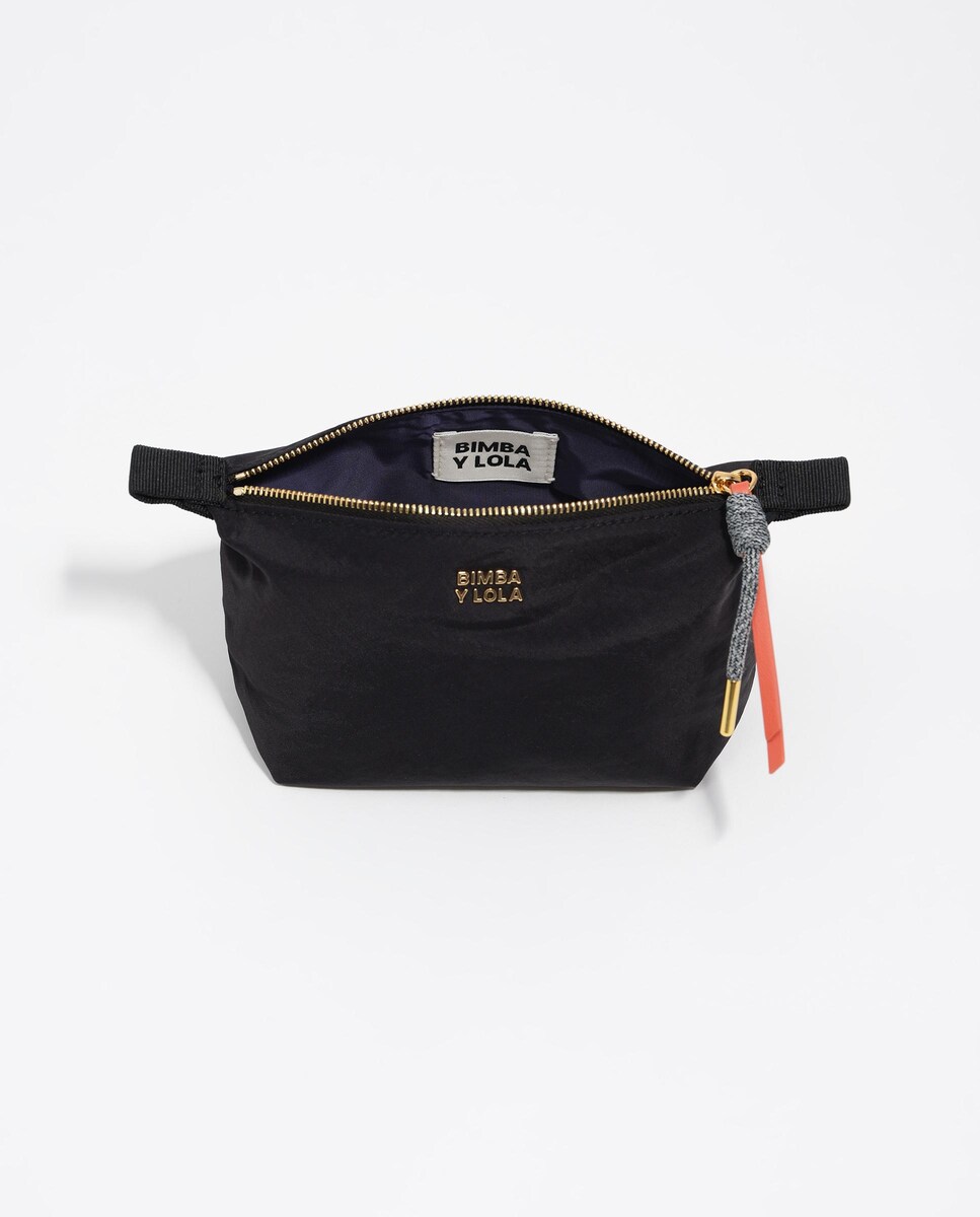Necessaire Trapézio Pequeno de Nylon Preto-3