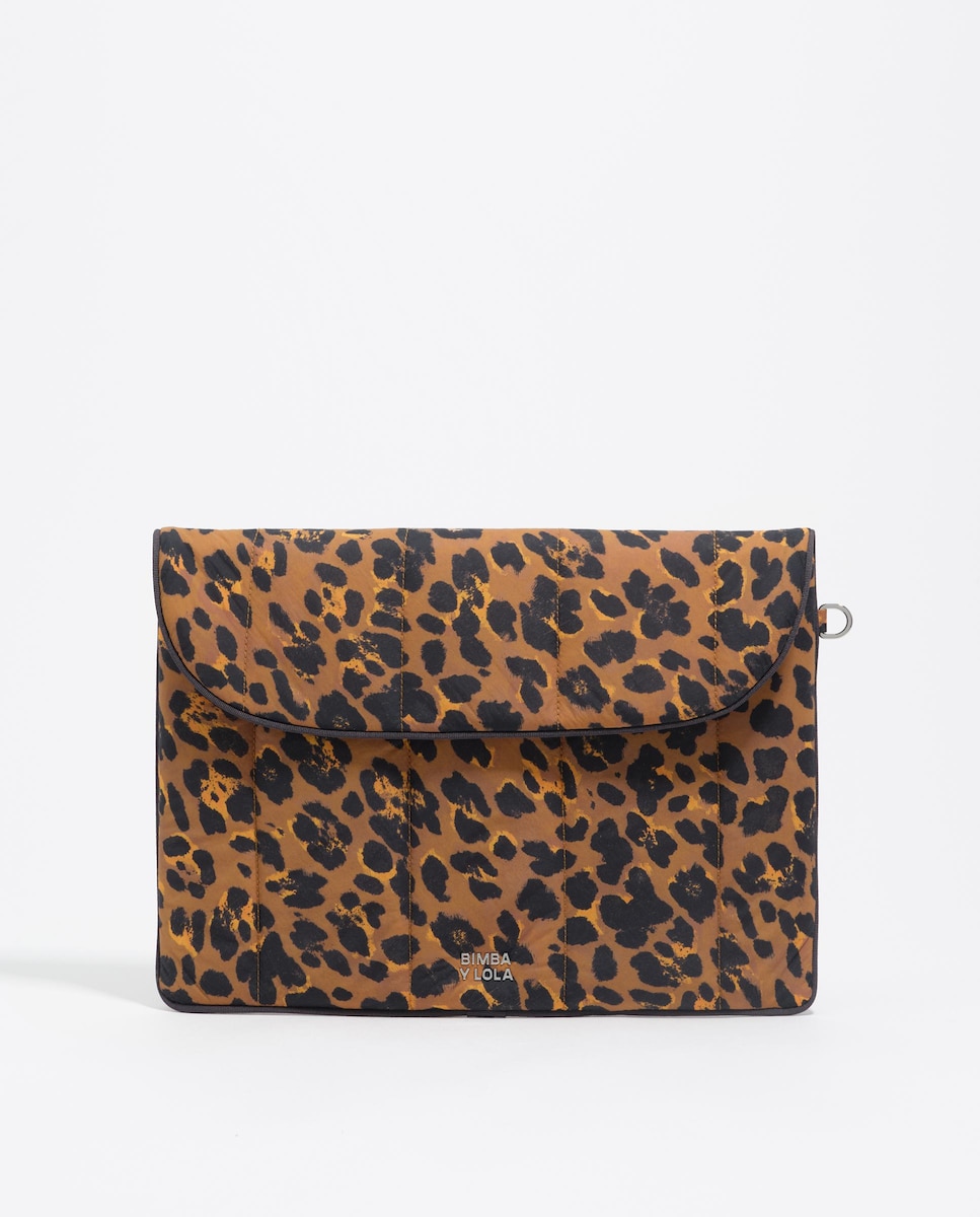Capa para Portátil de Nylon com Print Leopard Teca Castanho-1