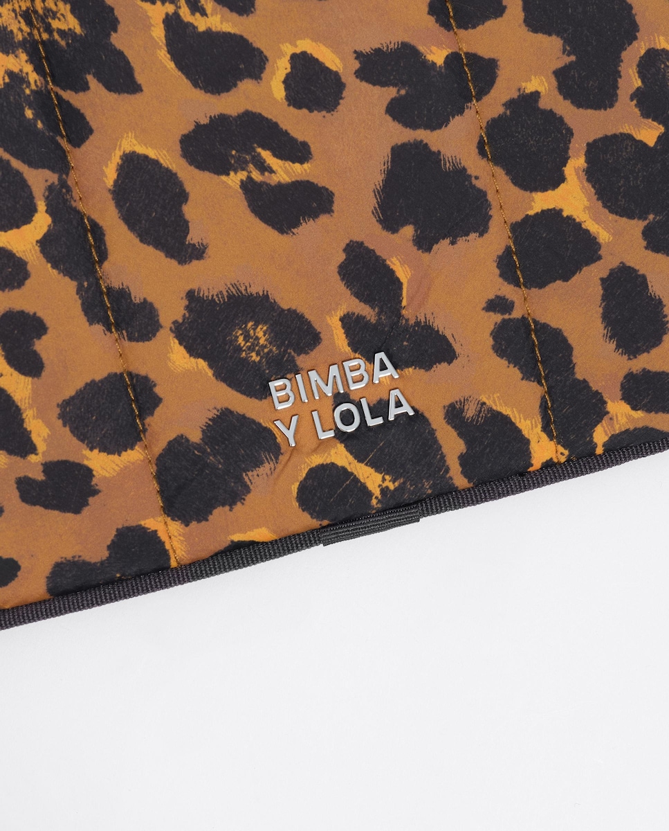 Capa para Portátil de Nylon com Print Leopard Teca Castanho-4