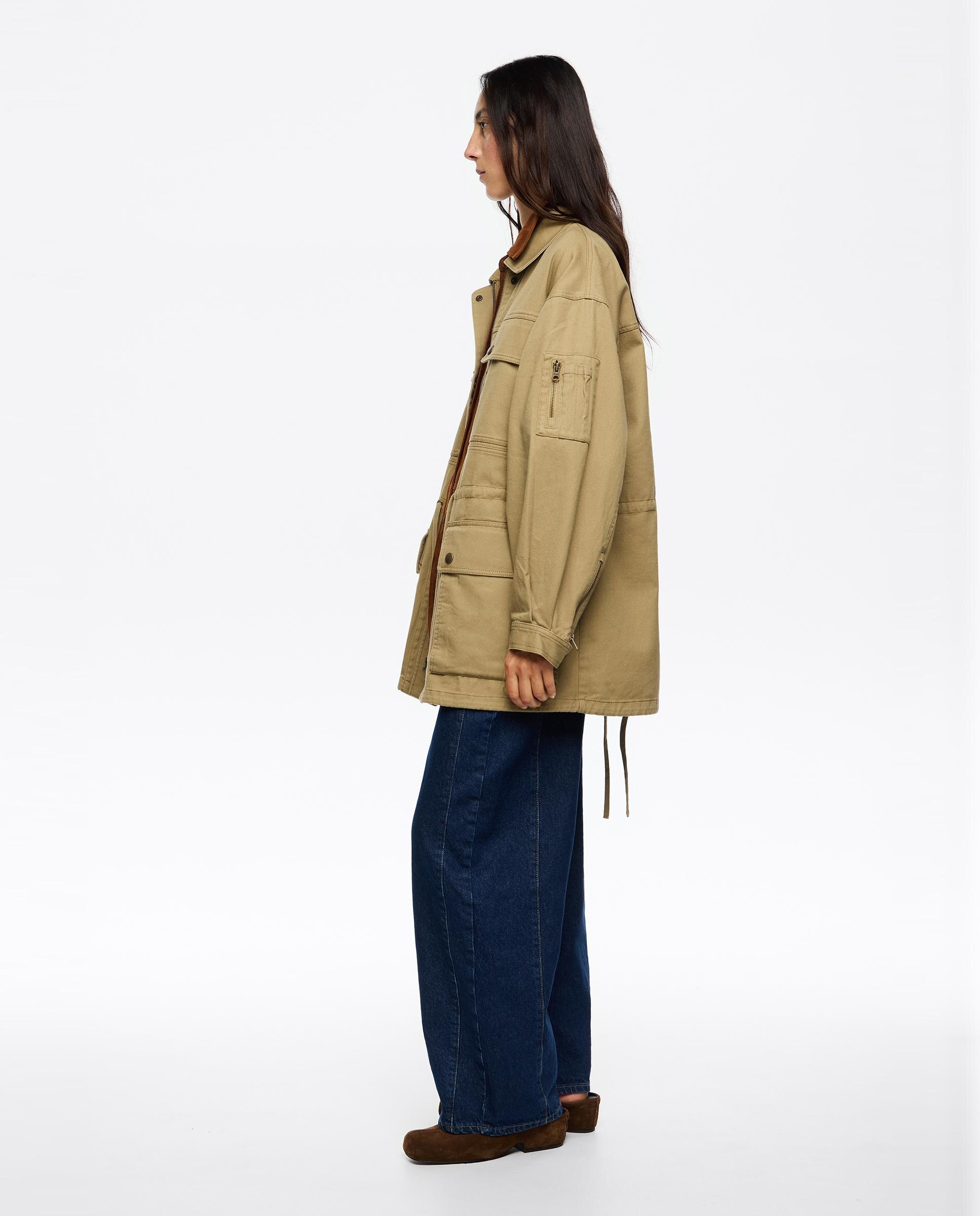Casaco em Algodão e Cintura Ajustável Bege-2
