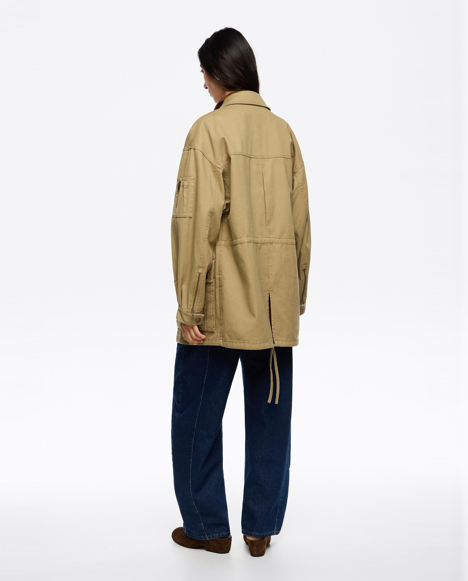 Casaco em Algodão e Cintura Ajustável Bege-3