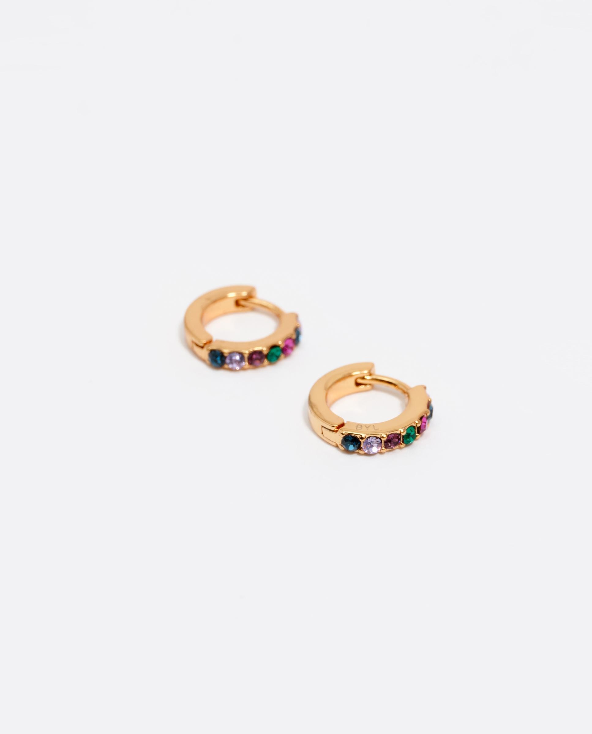 Brincos Mini Argola Cristais em Dourado Dourado-3
