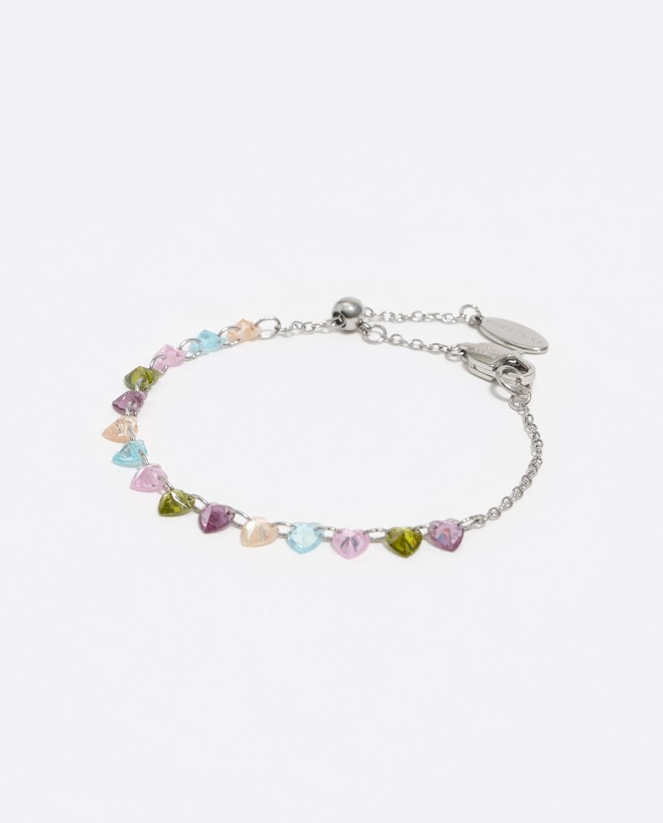 Pulseira de Corrente com Corações Cristais Lilás-1