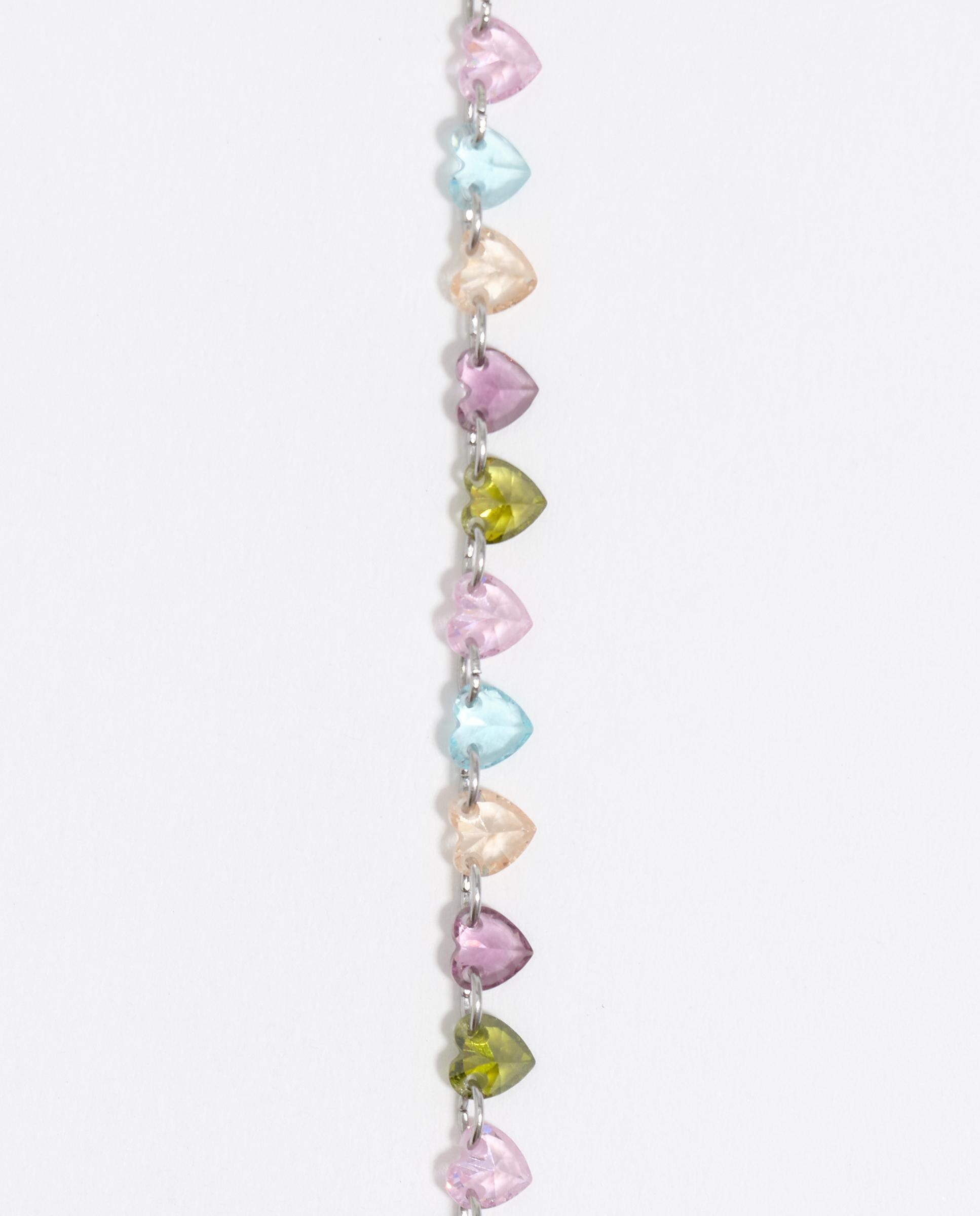 Pulseira de Corrente com Corações Cristais Lilás-2