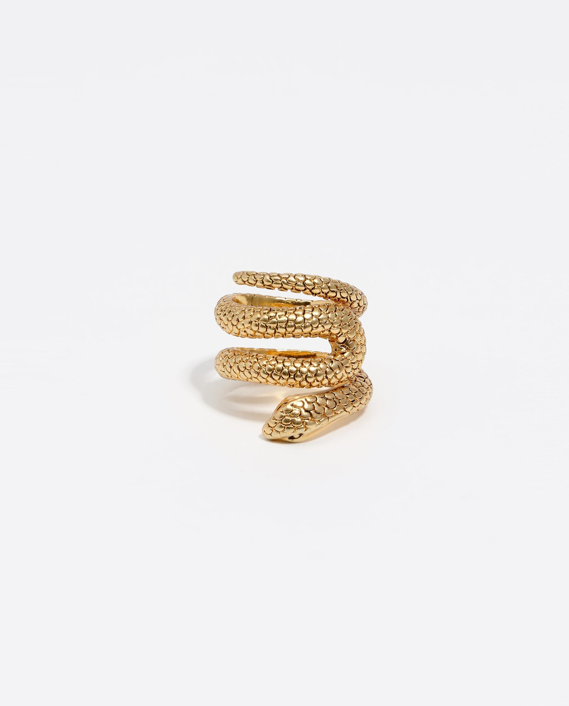 Anel Espiral Serpente com Textura Dourado-2