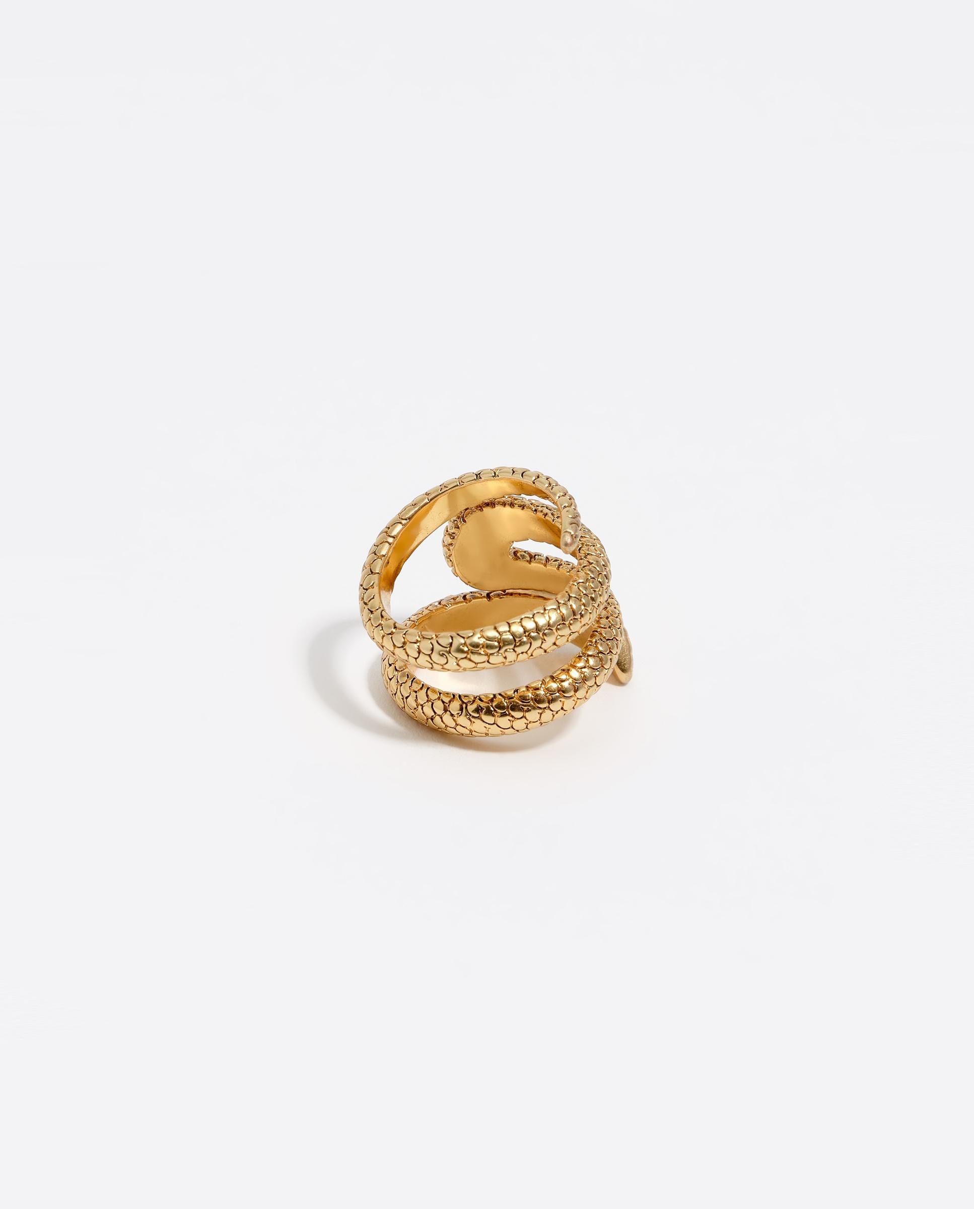 Anel Espiral Serpente com Textura Dourado-3
