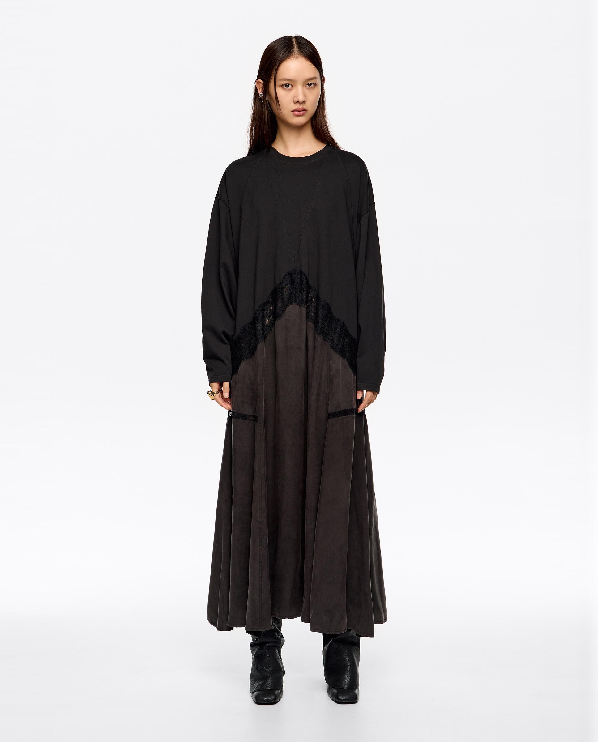 Imagem 0 de Vestido Sweatshirt Bimaterial com Rendas