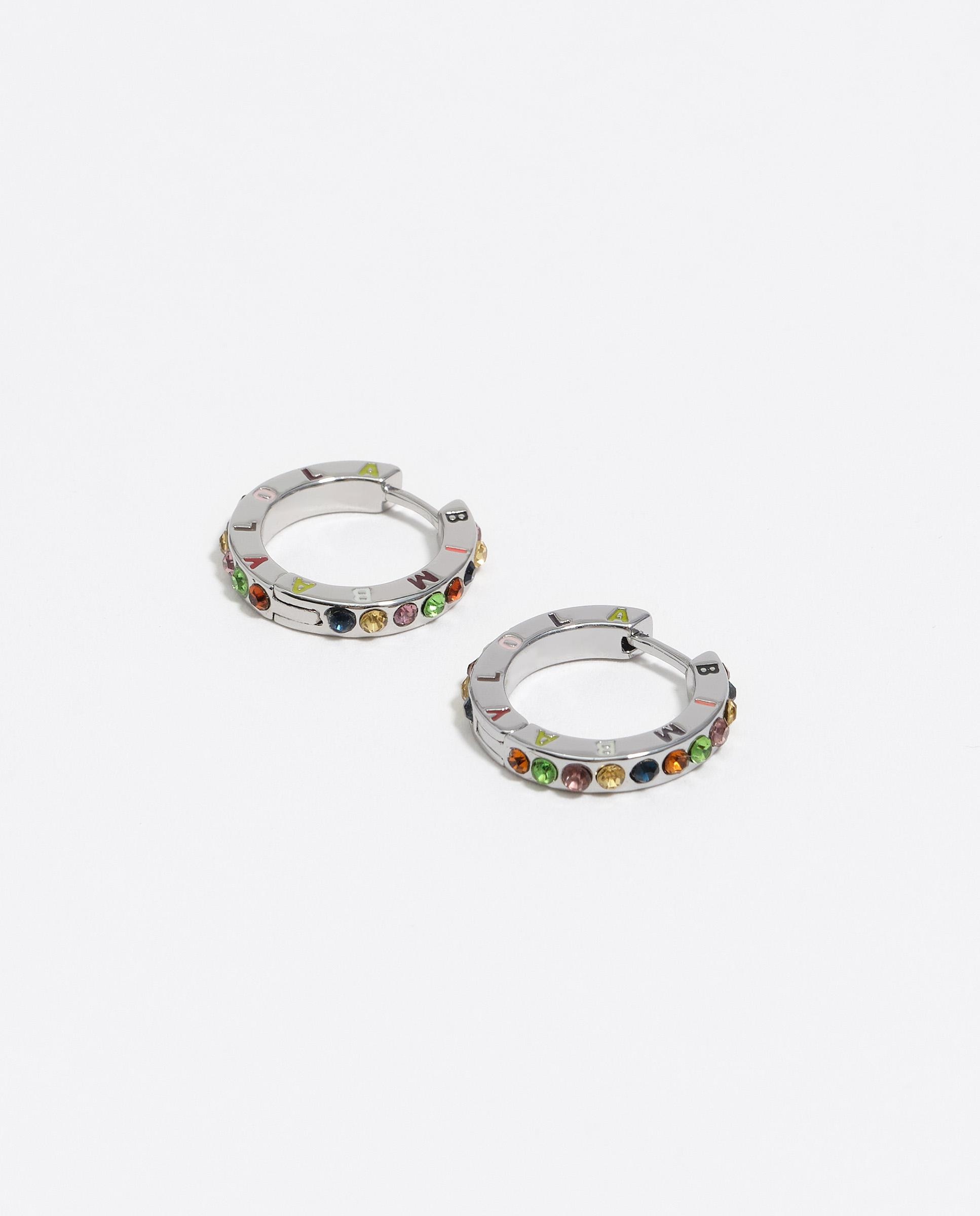 Brincos de Aro com Logo e Cristais Multicoloridos Prateado-4