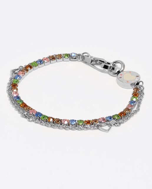 Imagem 0 de Pulseira de Corrente Dupla com Cristais Prateado