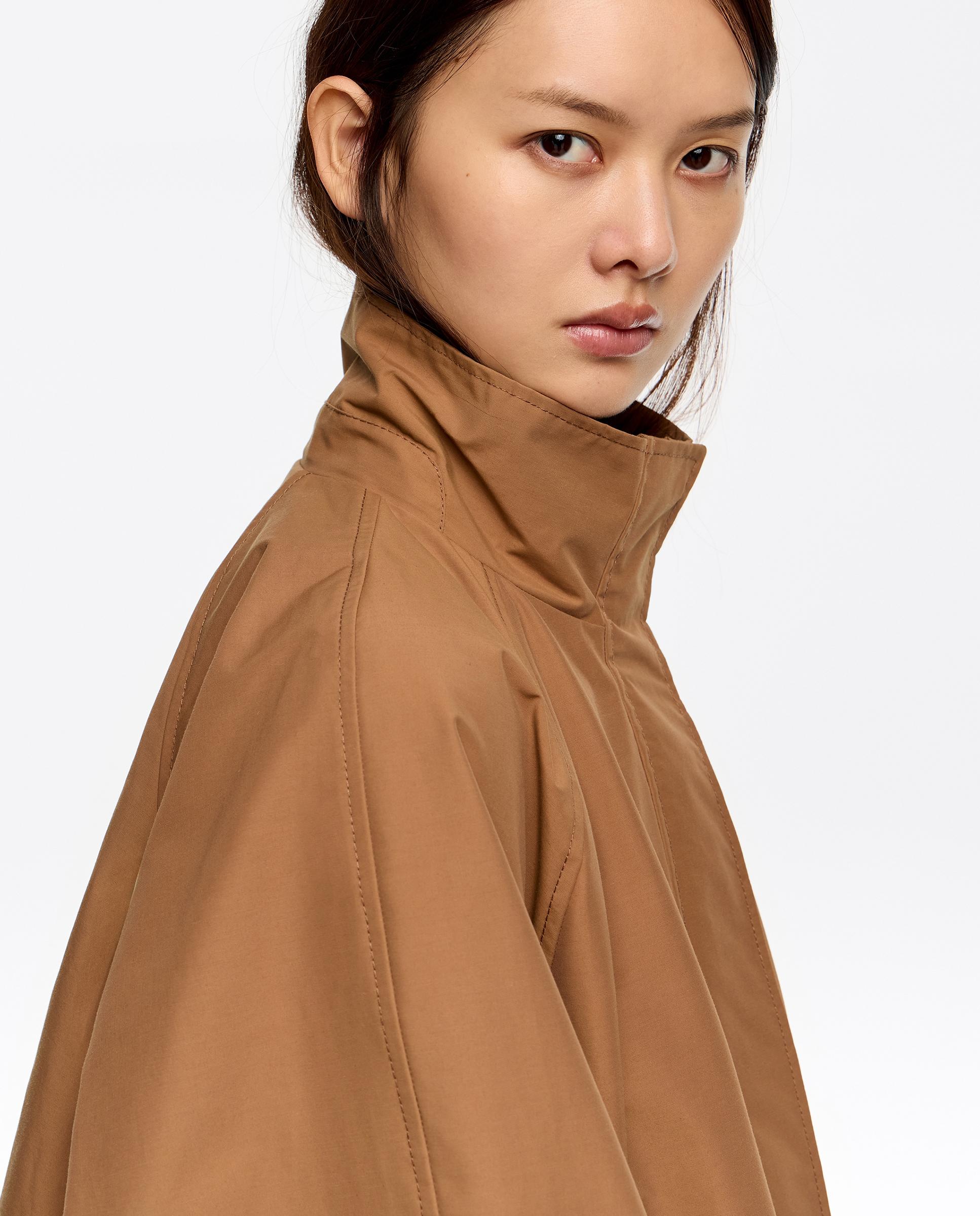 Gabardina com Capuz Acolchoado Desmontável Castanho-6