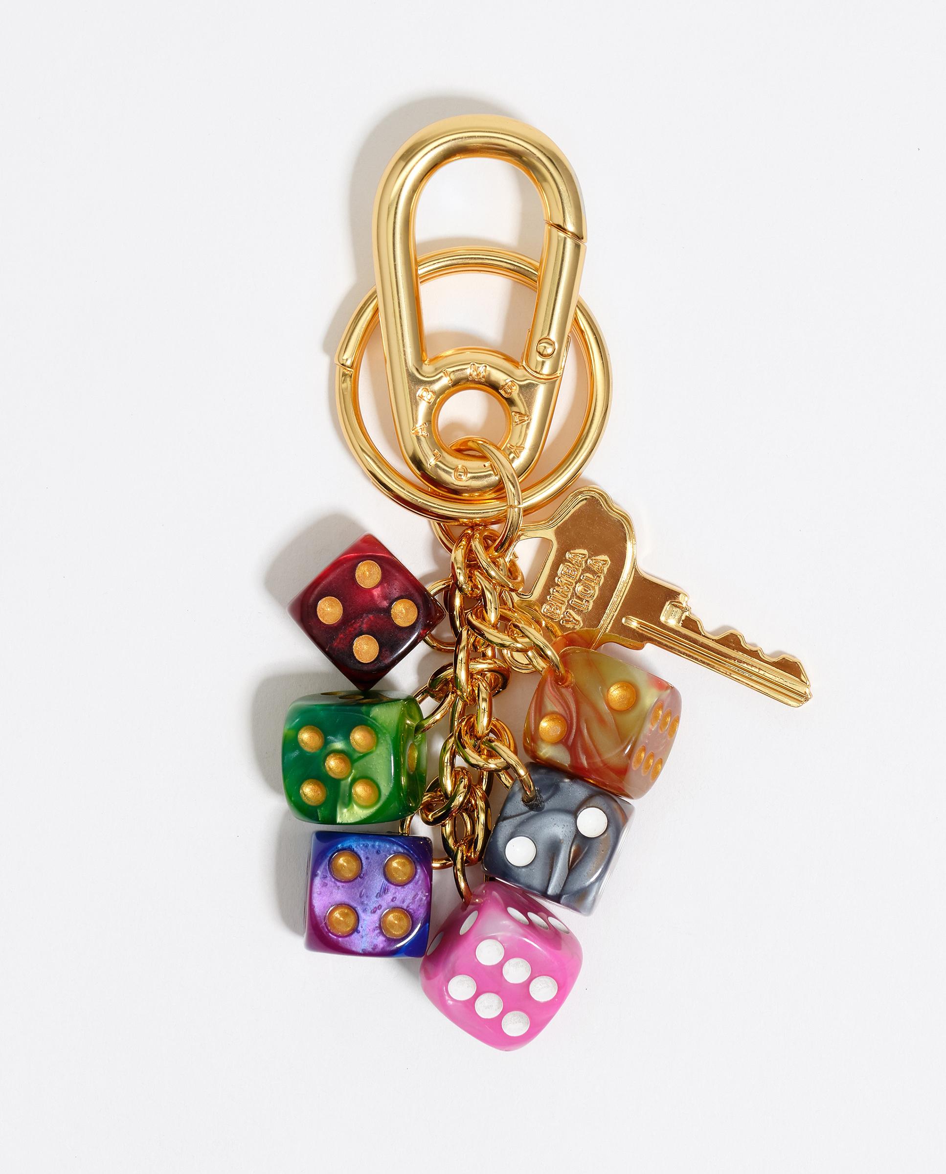 Porta-chaves Dados Multicoloridos Dourado Multicolor-1