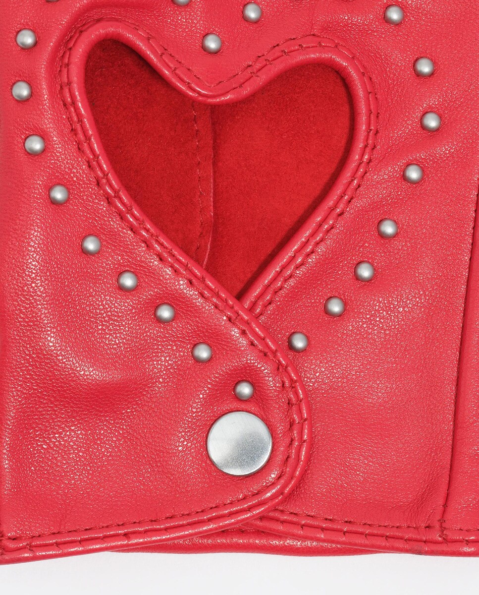 Luvas em Pele Coração Vermelhas Rosa-3