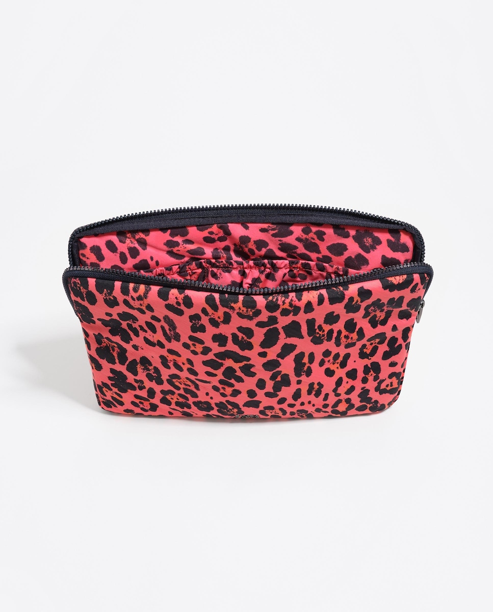 Bolsa para Computador Portátil em Nylon com Print Leopard Preto / Rosa-3