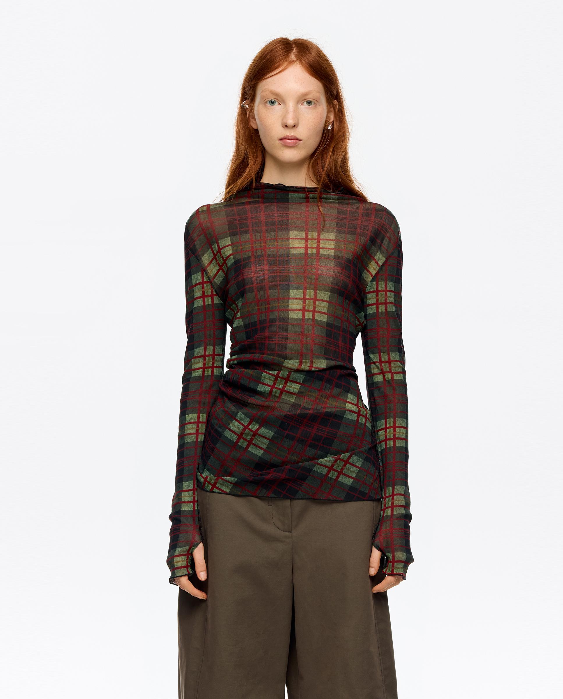 Imagem 0 de T-shirt de Tule com Gola Alta Aos Quadrados