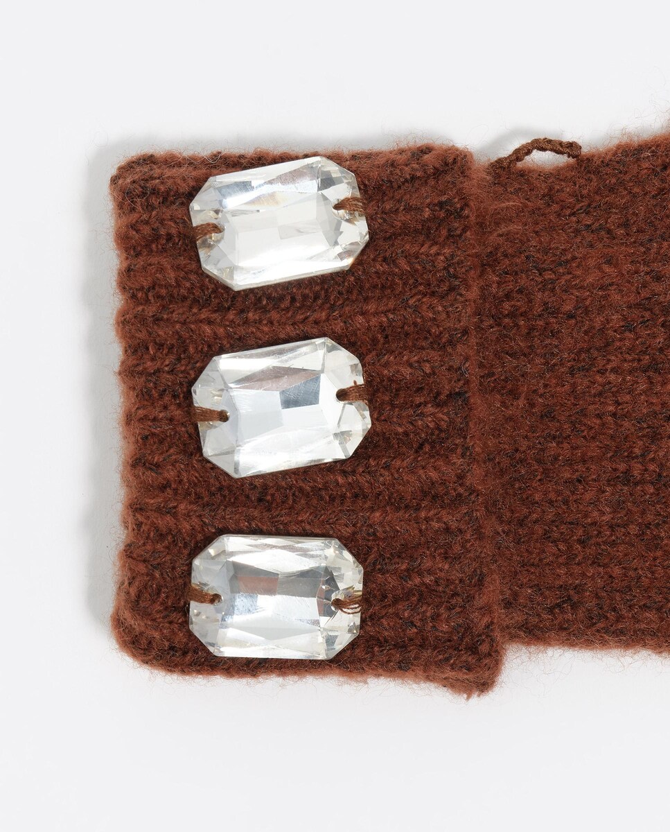 Luvas de Malha com Pedraria Castanho-2