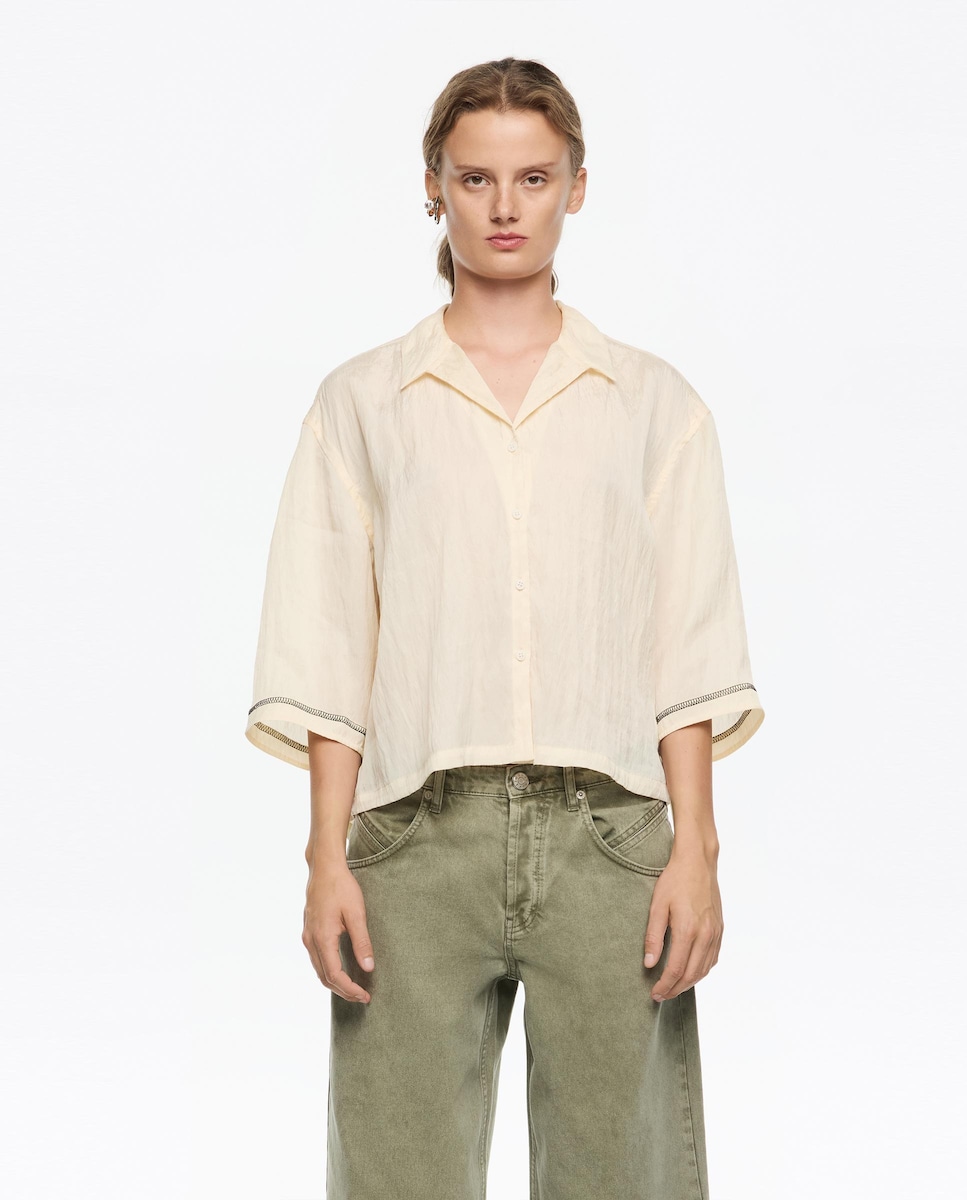 Camisa Fluida com Cavas Ajustáveis Natural-1