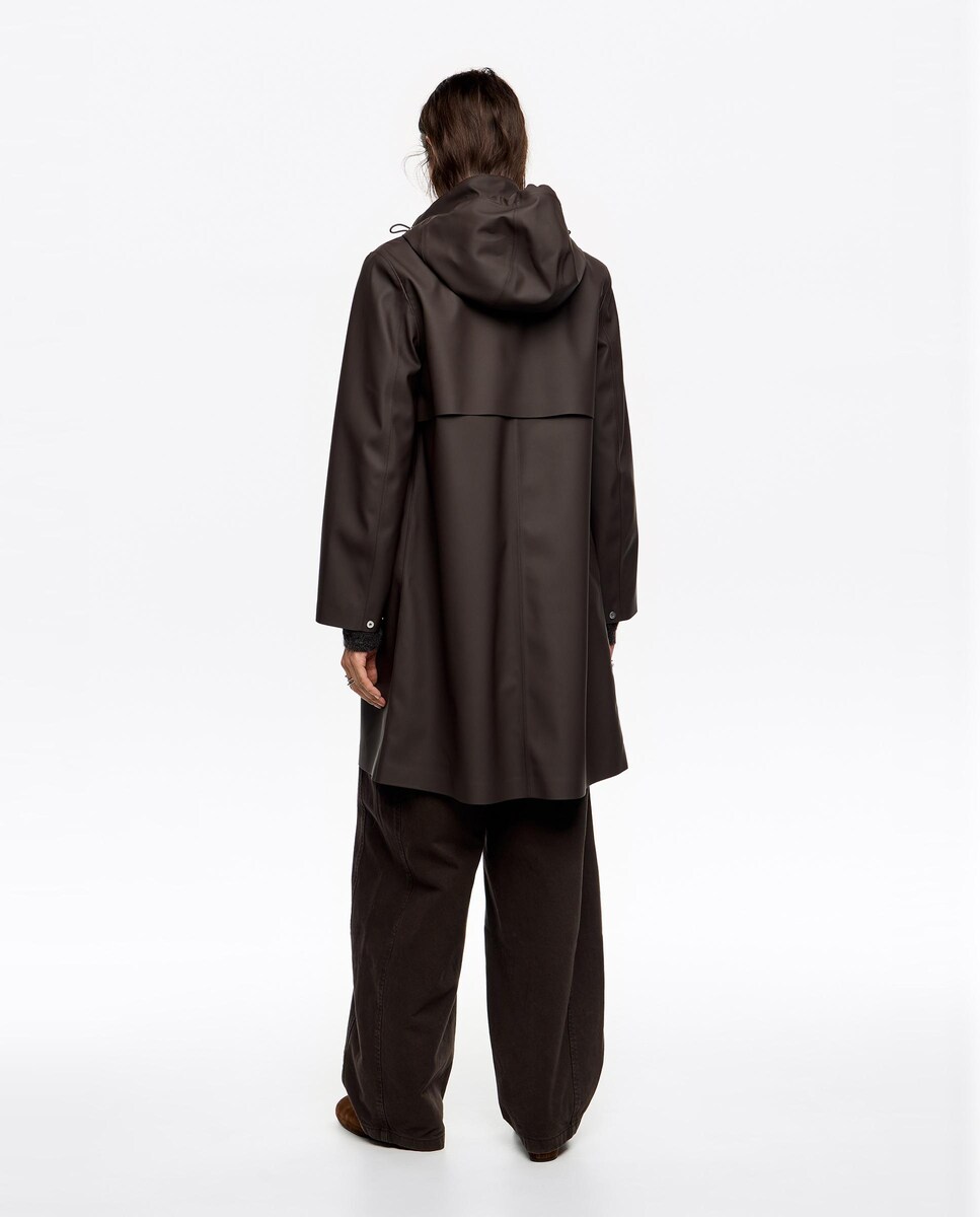 Gabardina Engomada com Corte a Direito Castanho-escuro-3