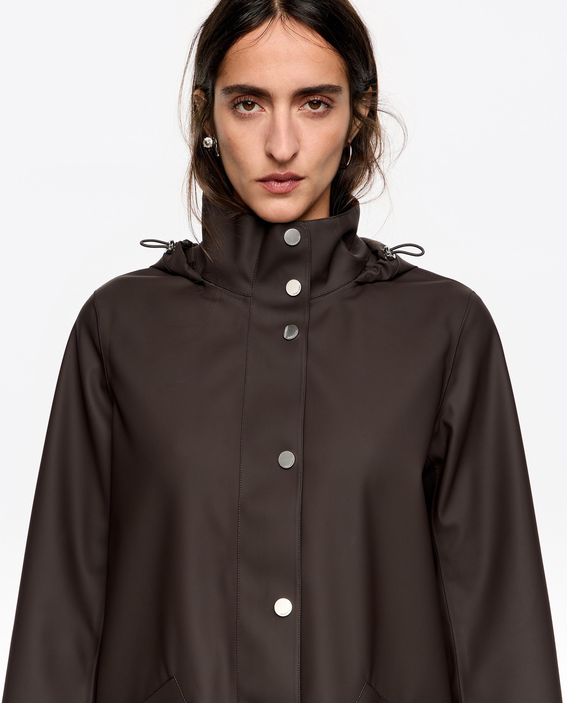 Gabardina Engomada com Corte a Direito Castanho-escuro-4