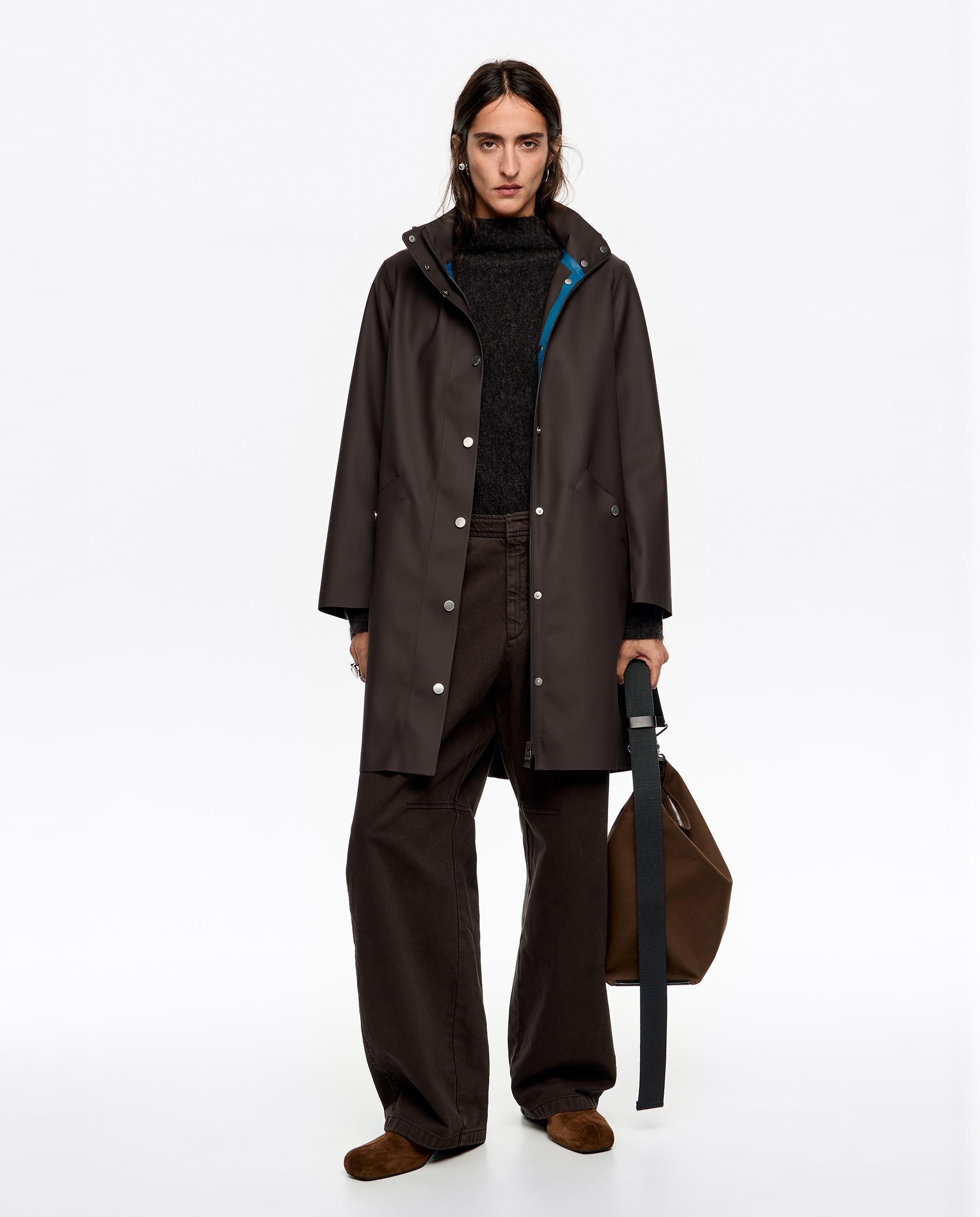 Gabardina Engomada com Corte a Direito Castanho-escuro-7