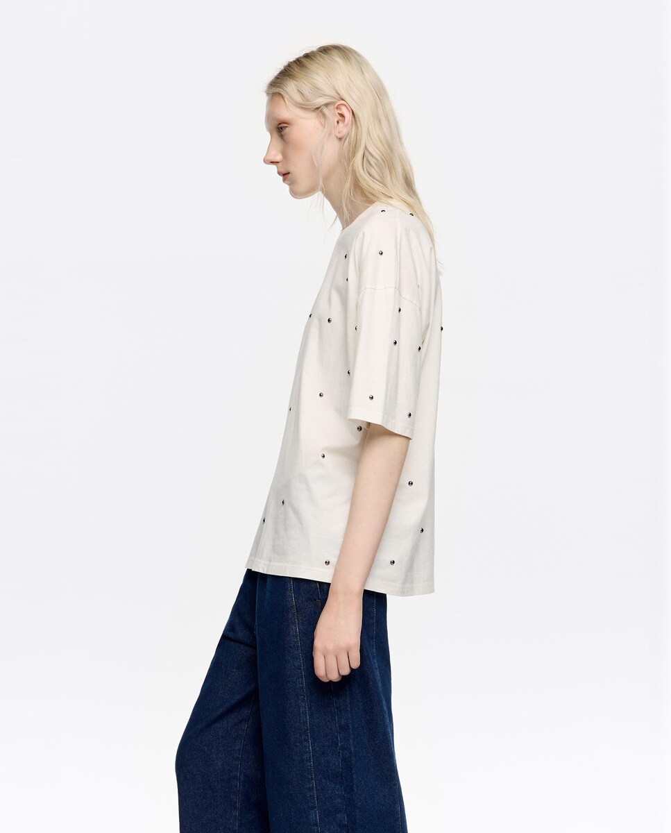 T-shirt em Algodão com Rebites Marfim-2