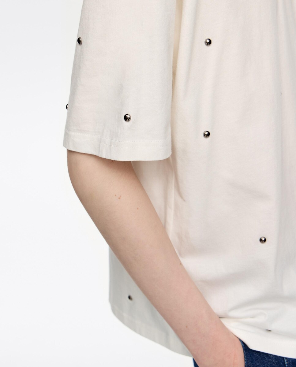 T-shirt em Algodão com Rebites Marfim-5