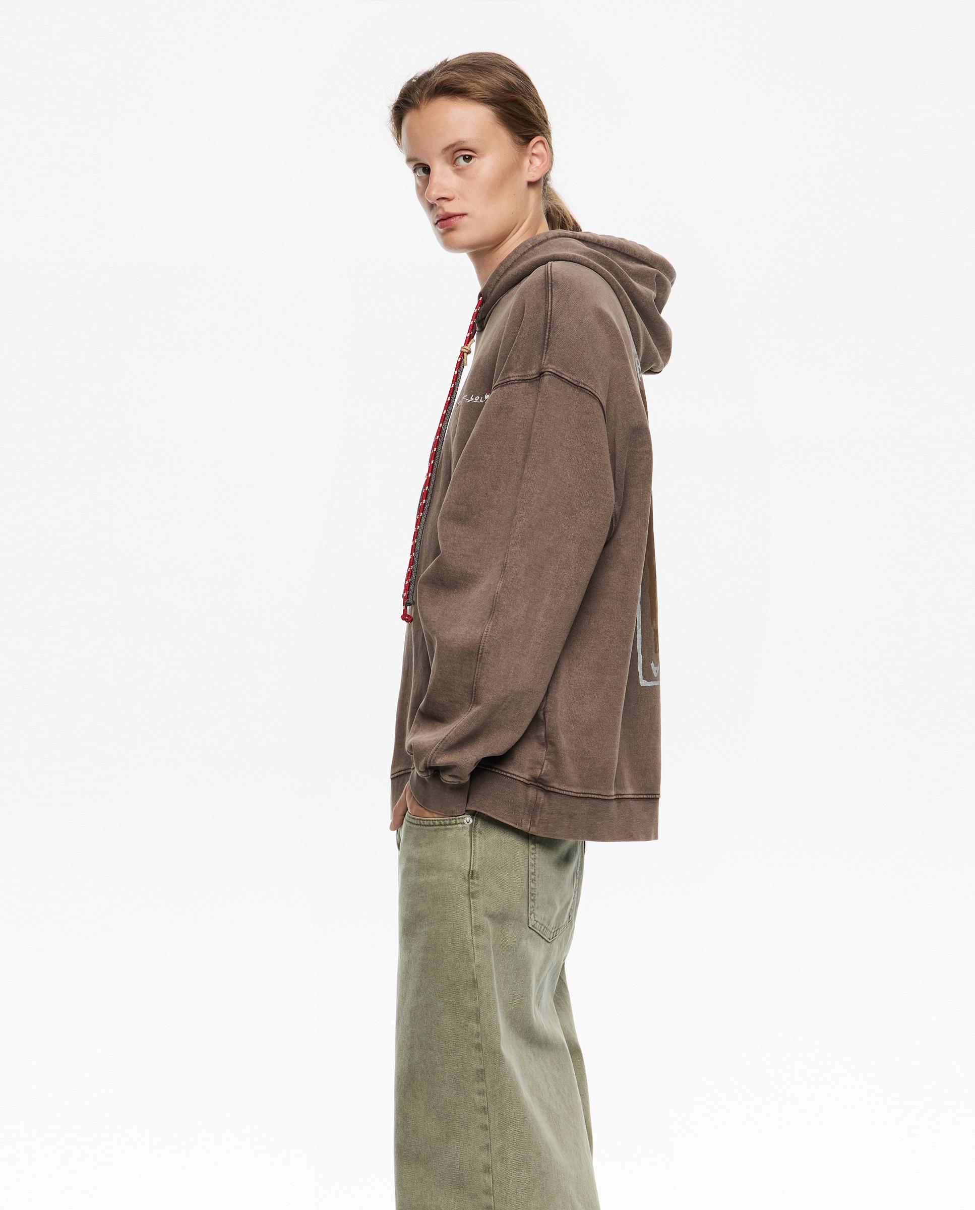 Sweatshirt com Capuz e Logo Bordado Castanho-2