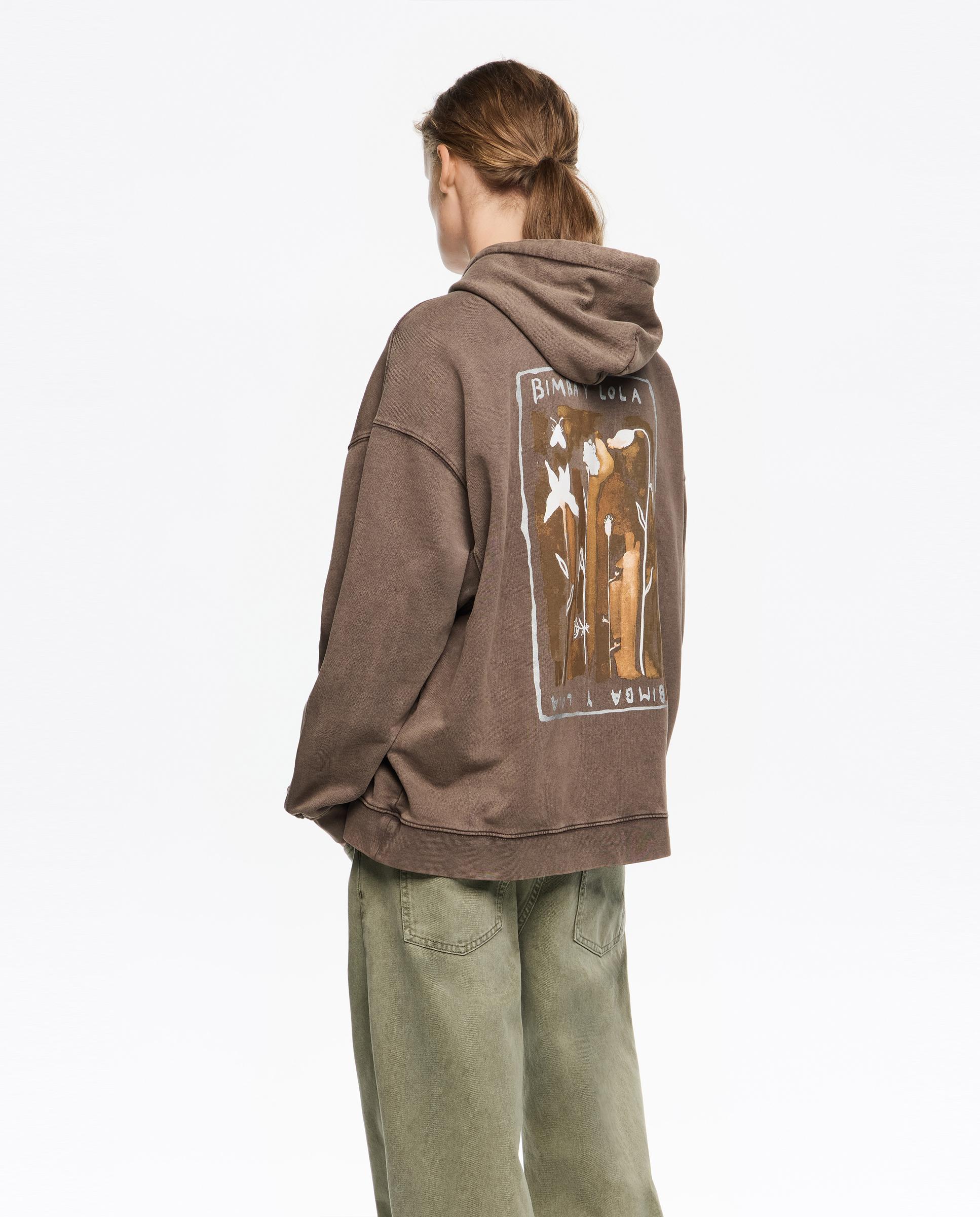 Sweatshirt com Capuz e Logo Bordado Castanho-3