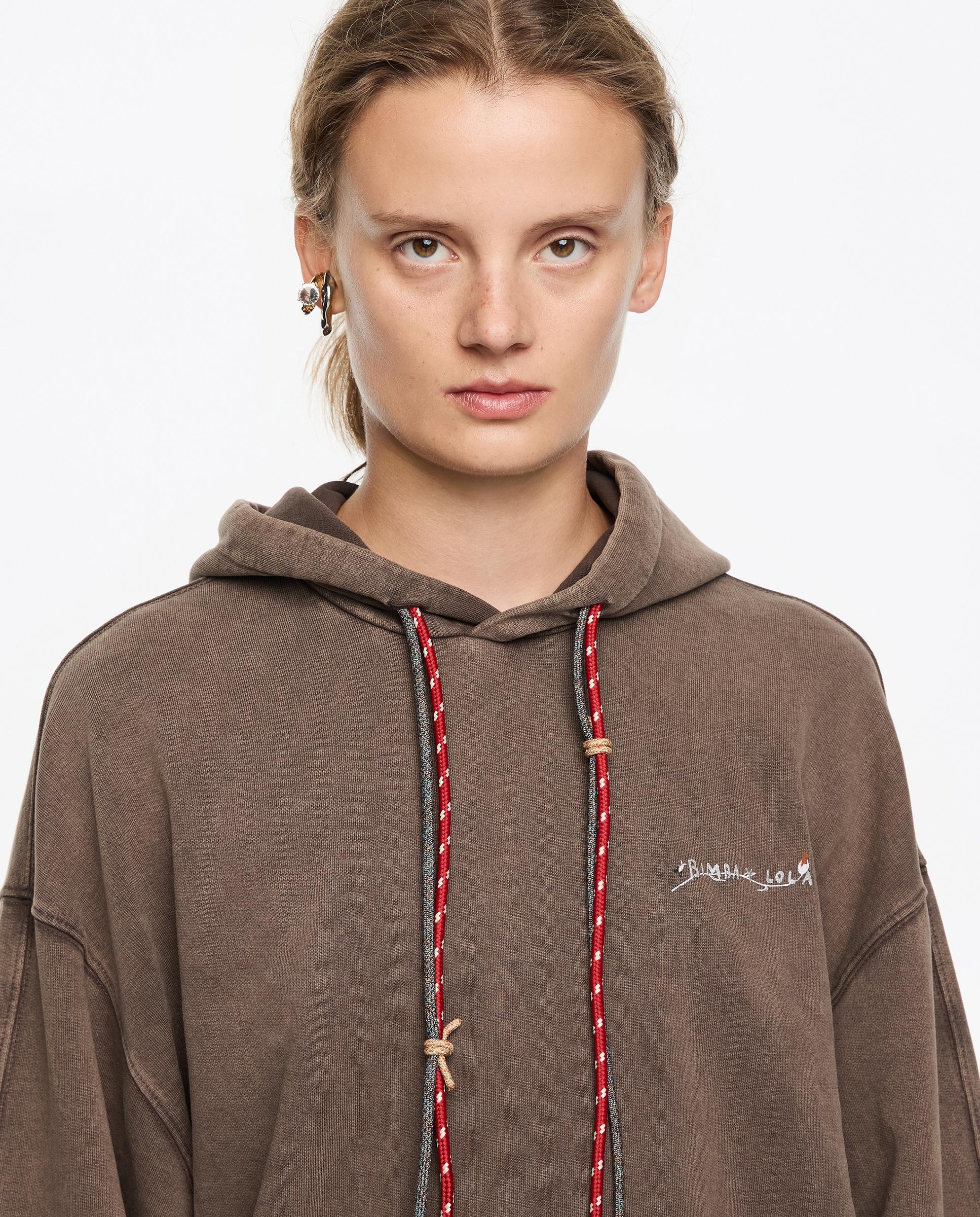Sweatshirt com Capuz e Logo Bordado Castanho-4
