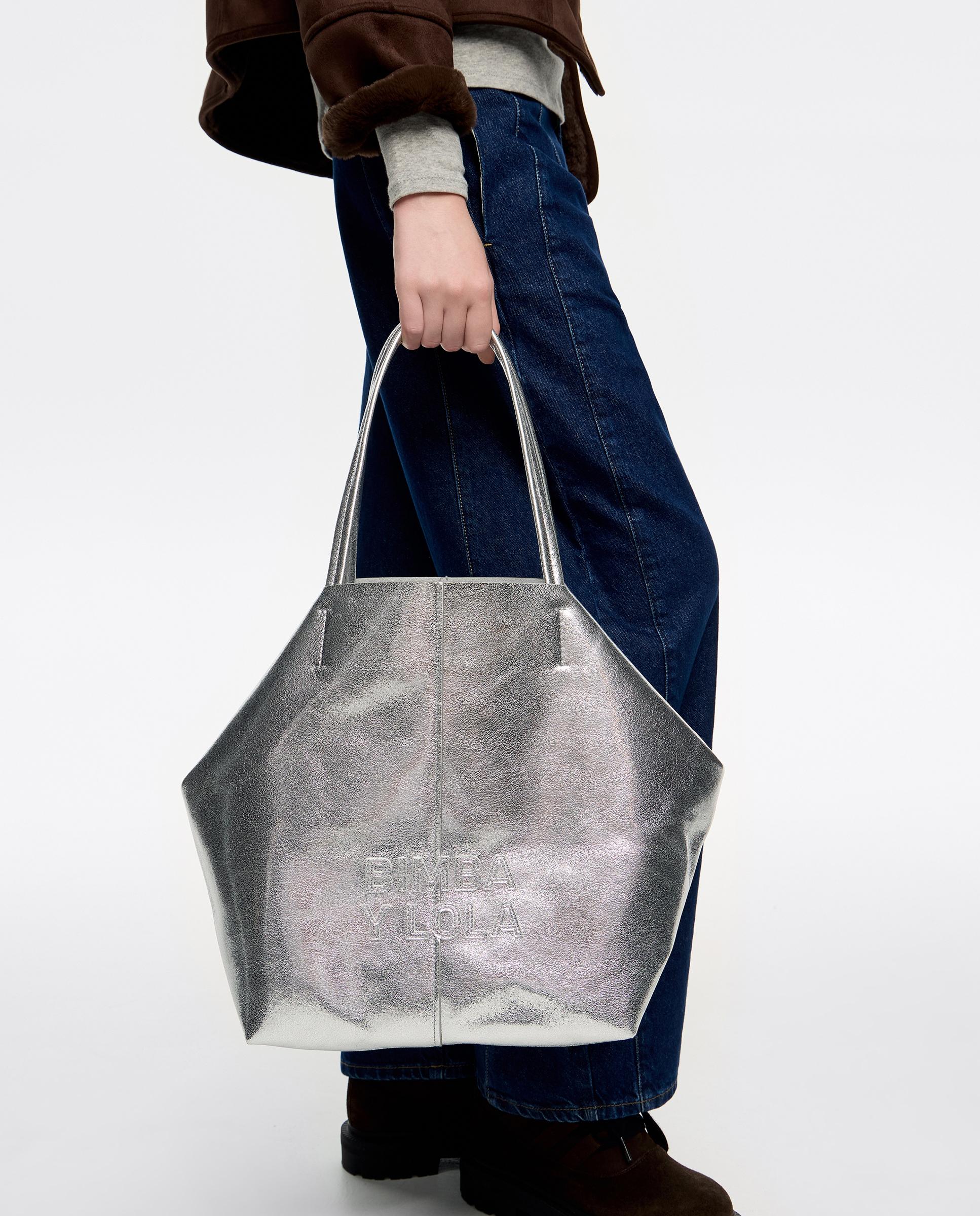 Mala de Ombro Tipo Shopper Grande Prata-2
