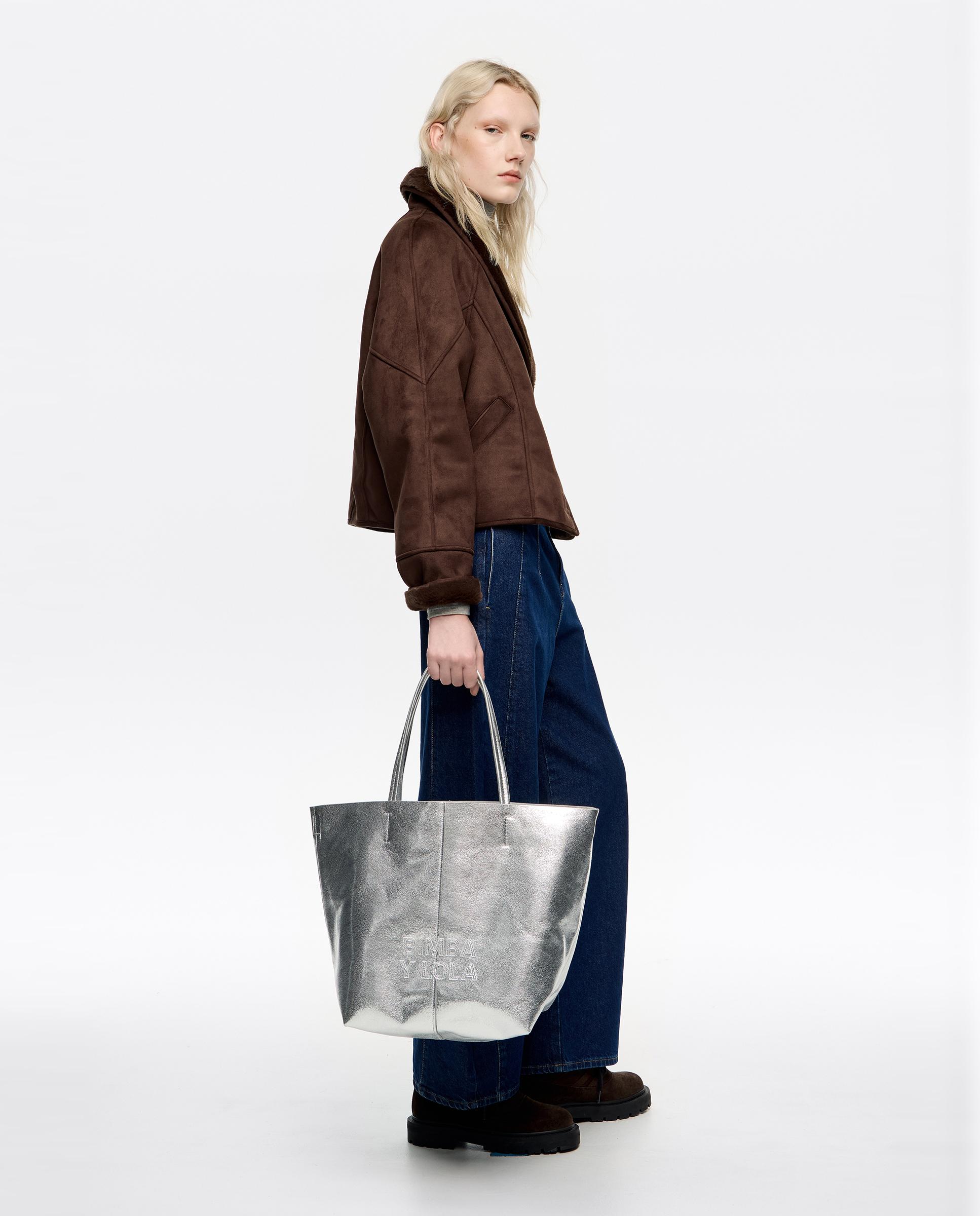 Mala de Ombro Tipo Shopper Grande Prata-6