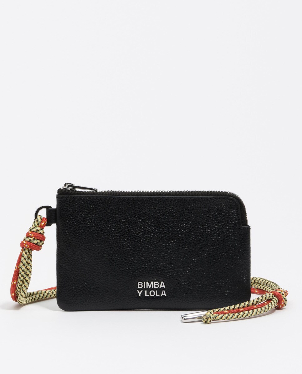 Porta-moedas de Pele com Fecho Zip Preto-1