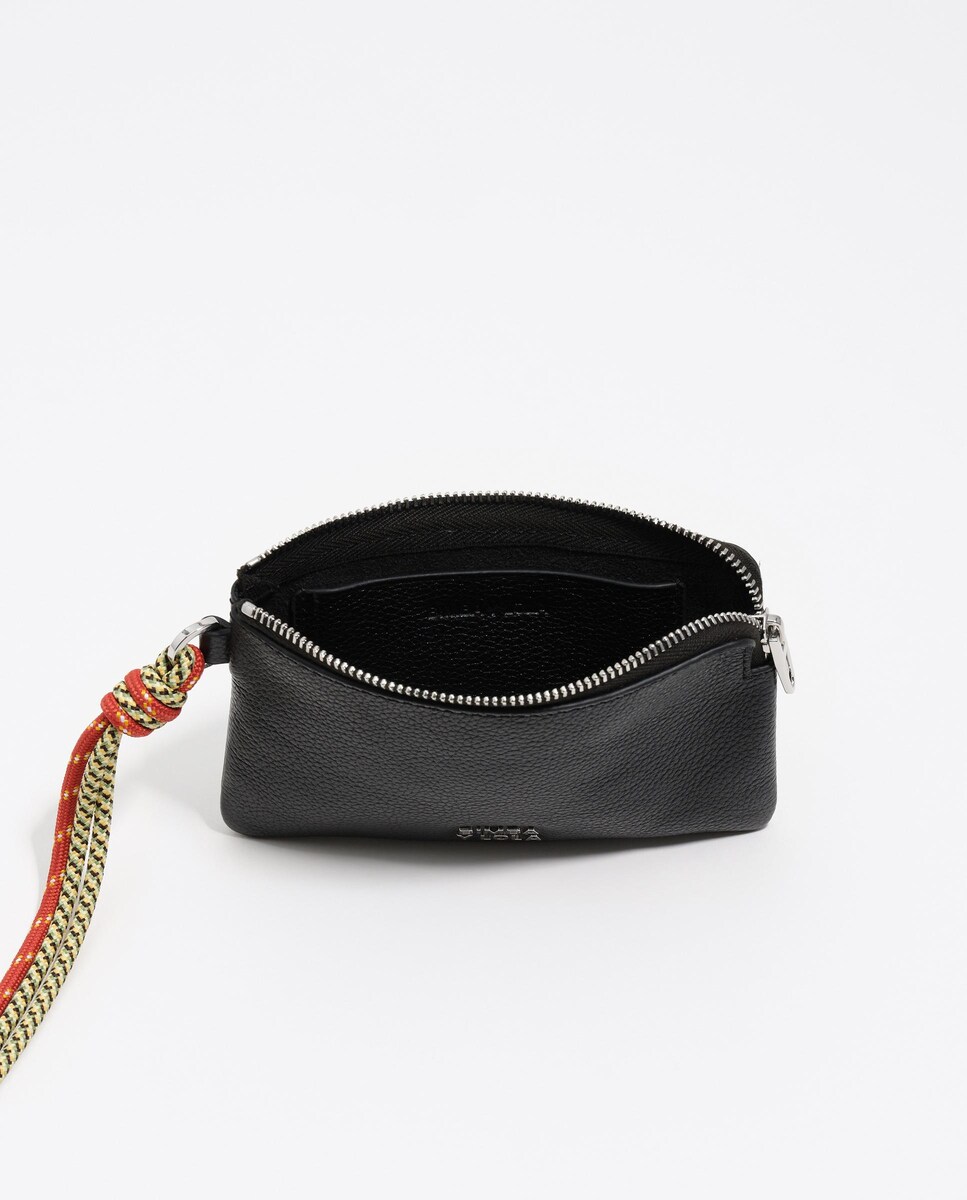 Porta-moedas de Pele com Fecho Zip Preto-4