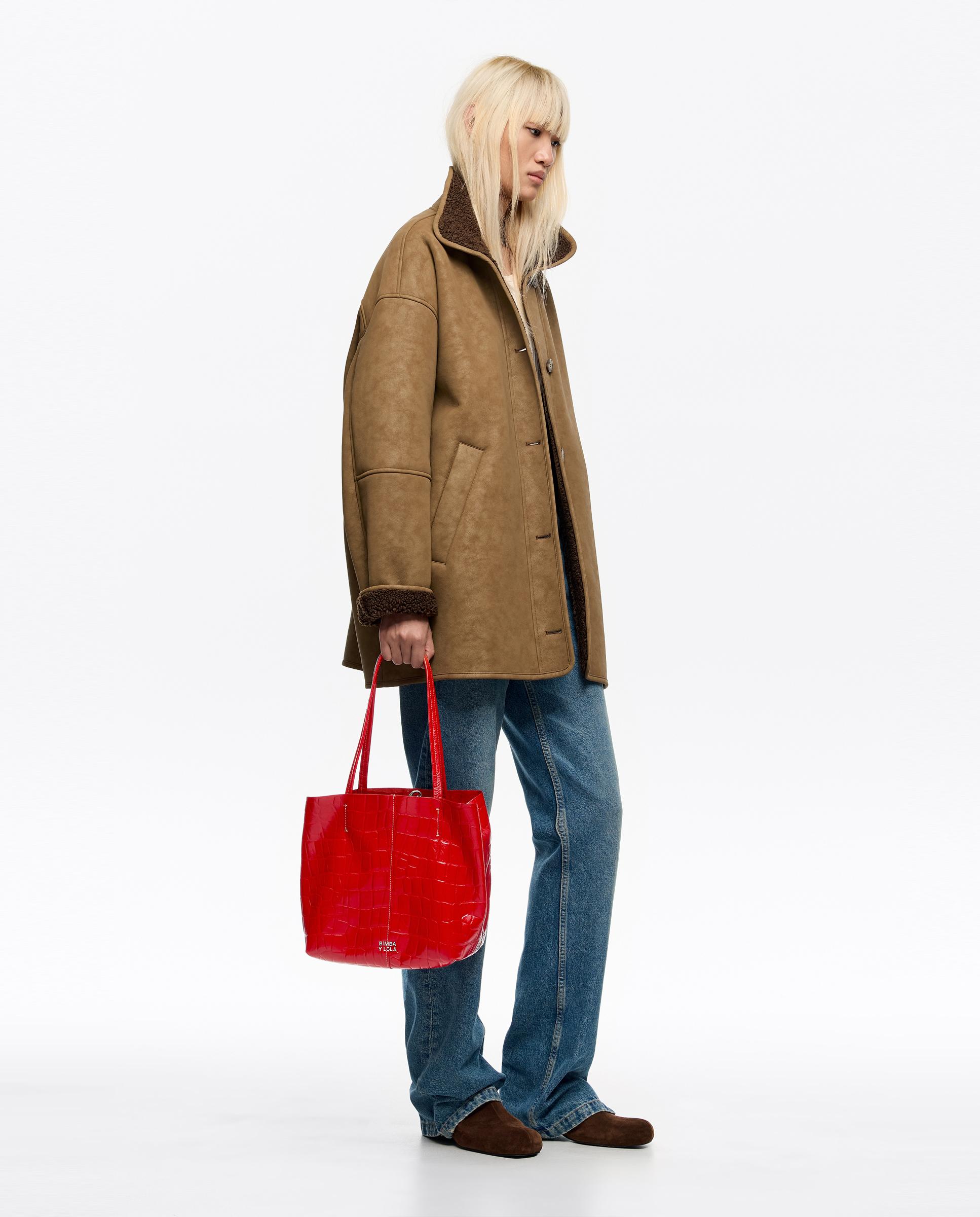 Mala de Ombro Shopper Média Pele Vermelho-2