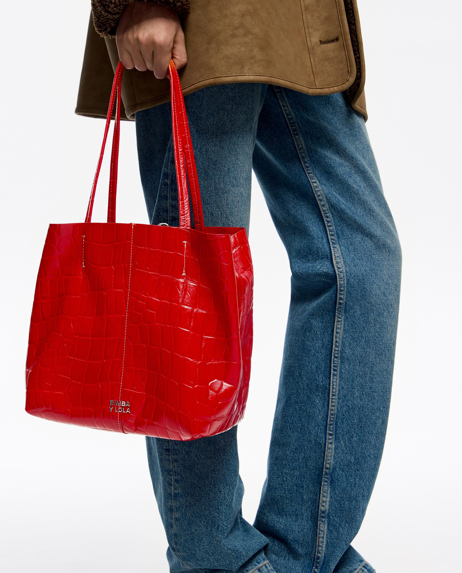 Mala de Ombro Shopper Média Pele Vermelho-3