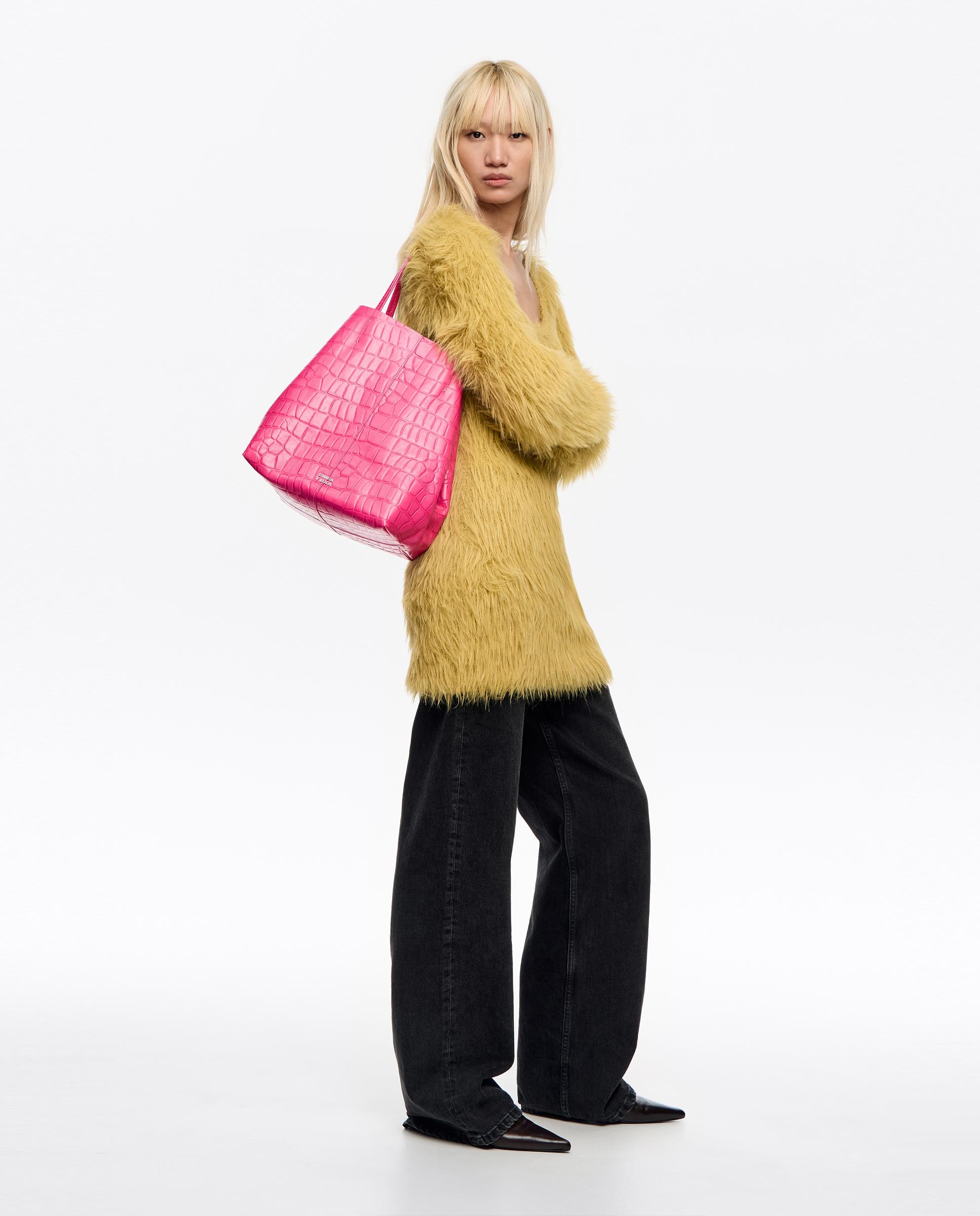 Mala de Ombro Shopper Grande Pele Fúcsia-2