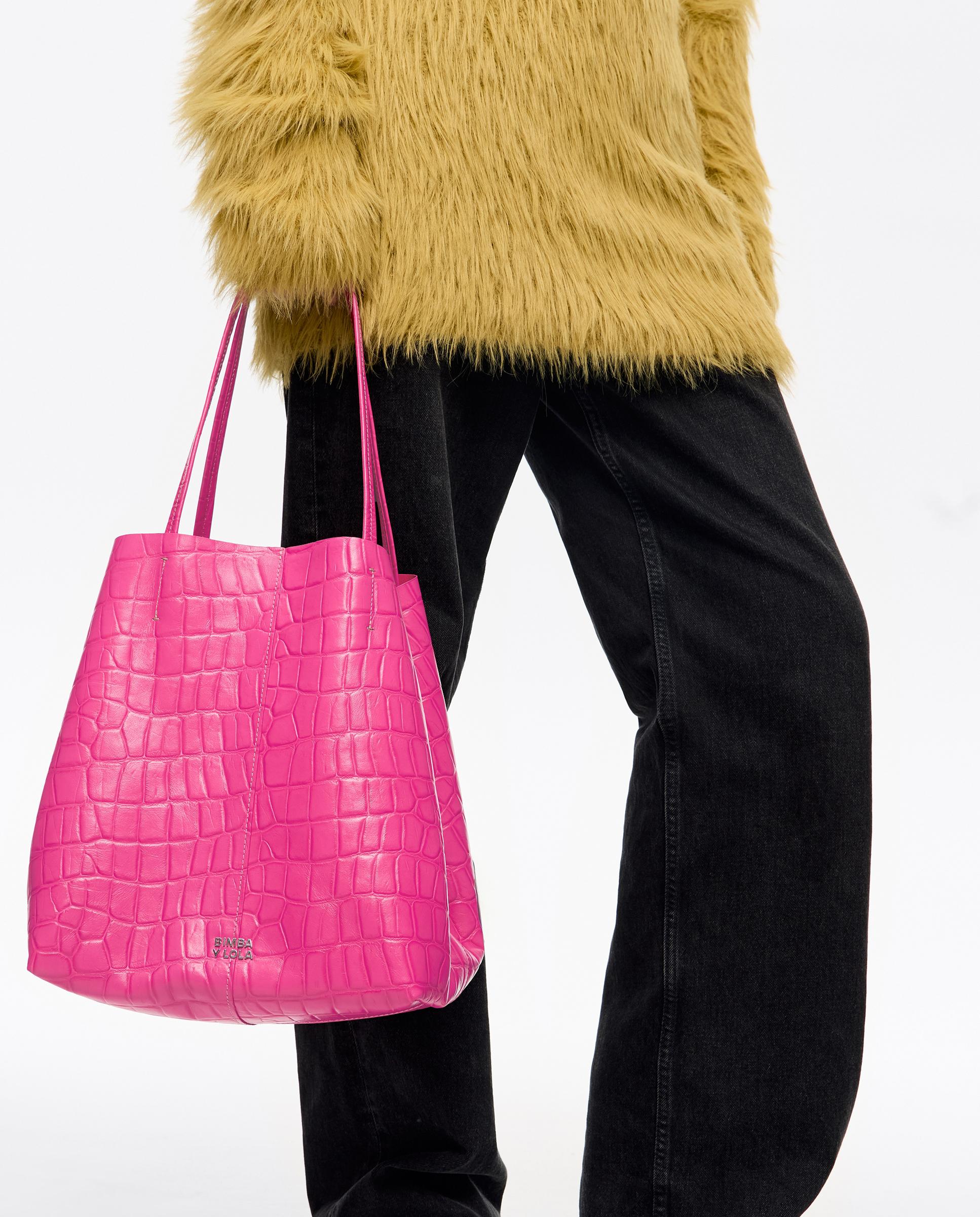 Mala de Ombro Shopper Grande Pele Fúcsia-3