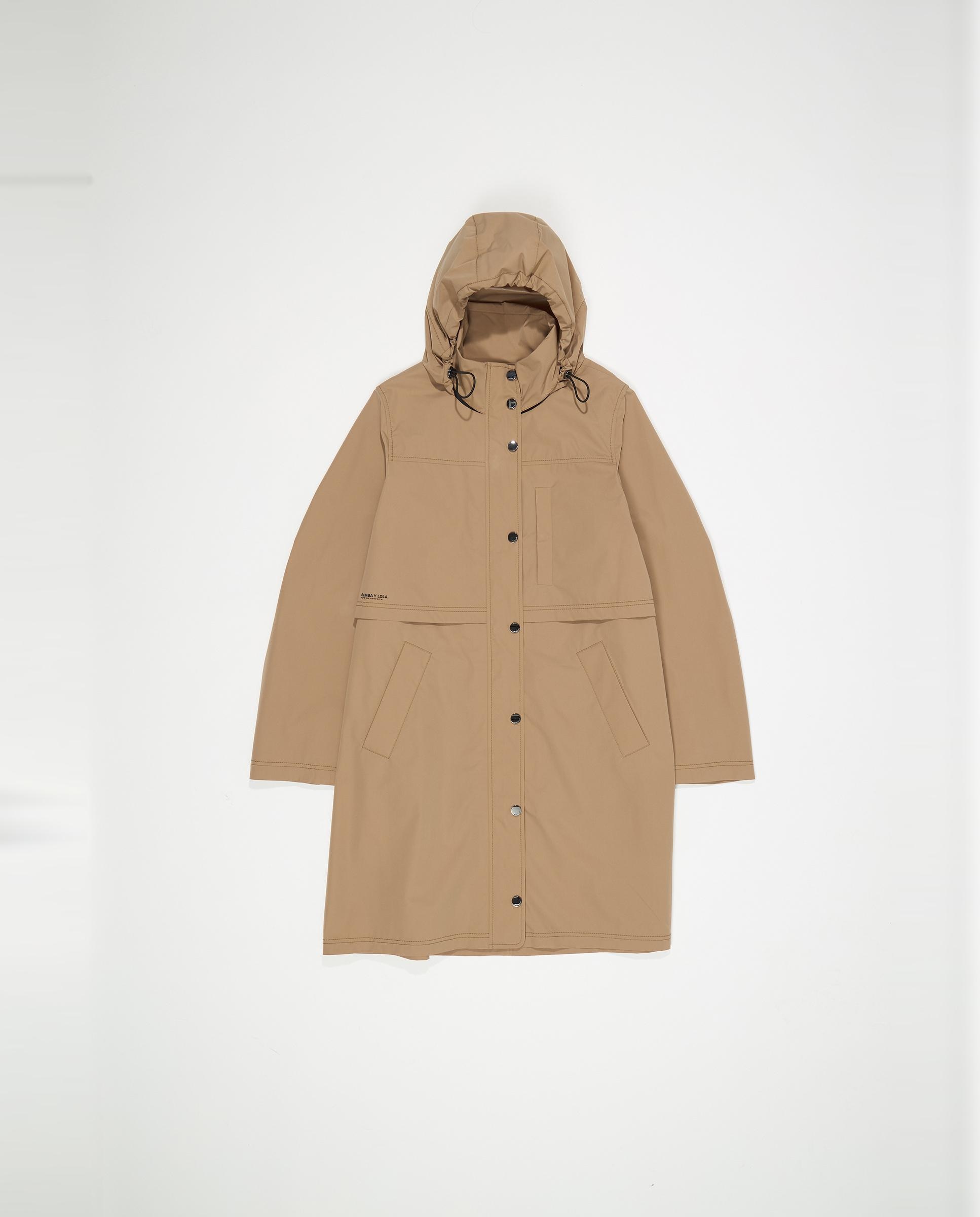 Gabardina com Corte a Direito e Capuz Camel-1