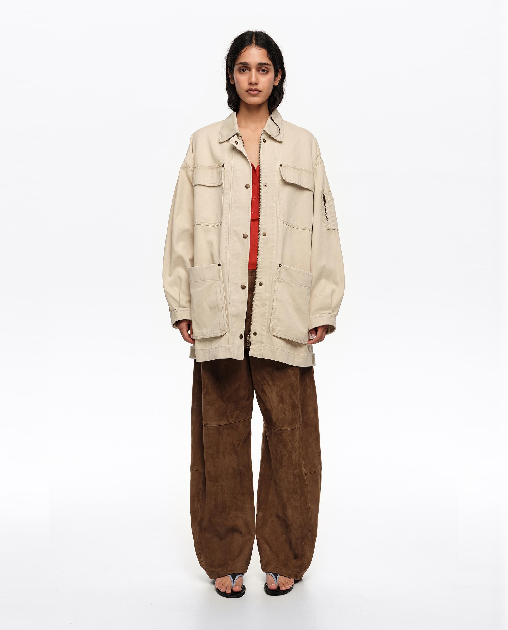 Imagem 0 de Blusão Jeans Comprido Multibolsos Algodão