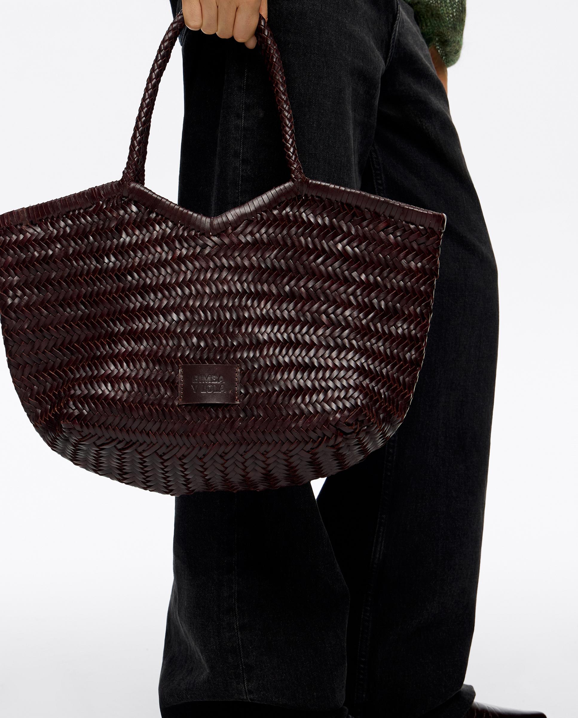 Mala de Ombro Shopper Grande Entrançada Pele Bordeaux-2