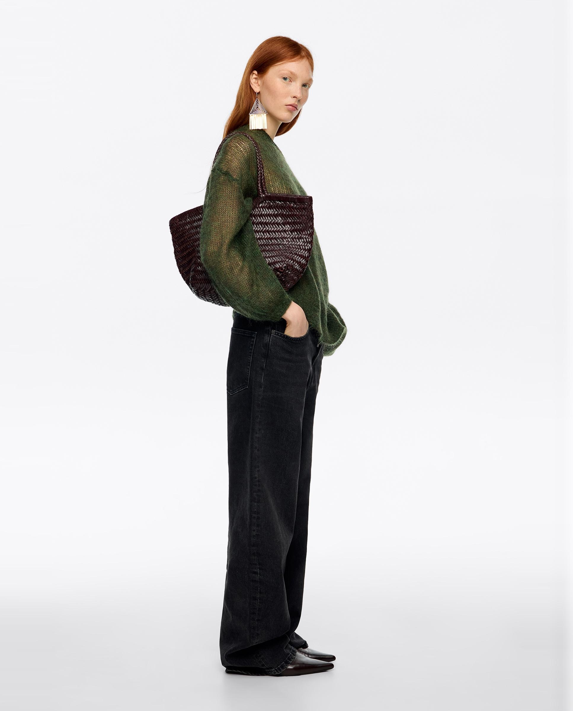 Mala de Ombro Shopper Grande Entrançada Pele Bordeaux-6