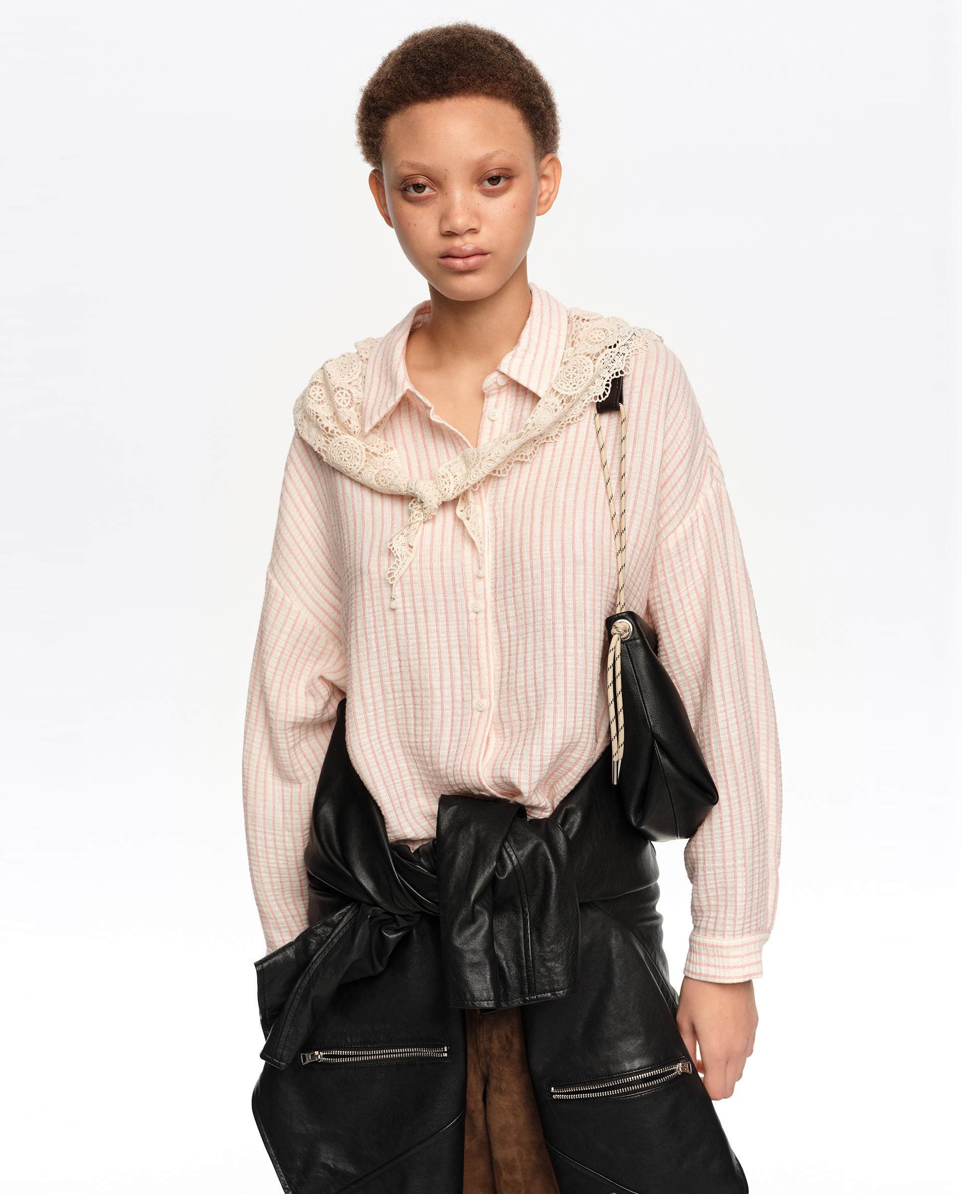 Camisa em Algodão 100% Às Riscas Cru-4