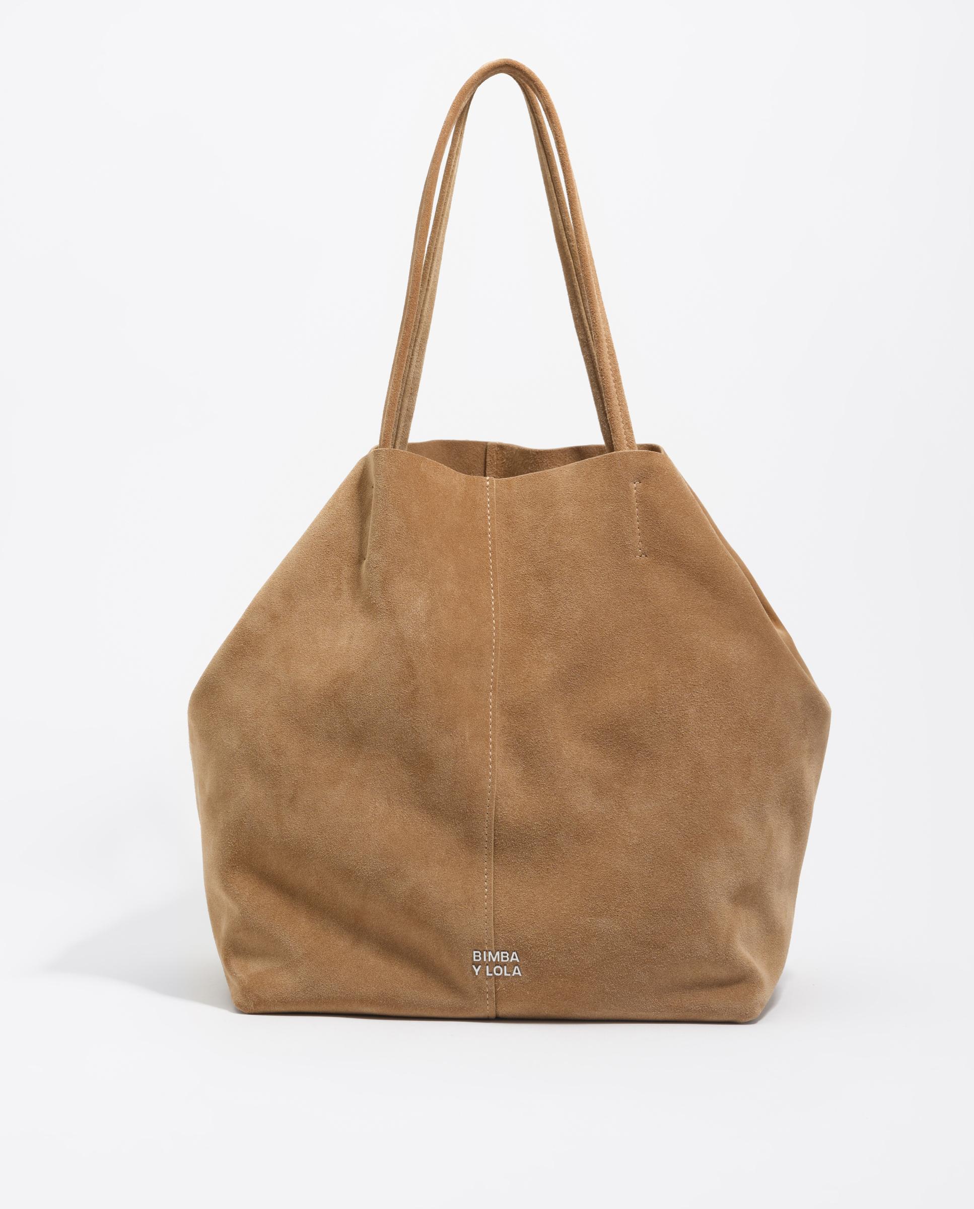 Mala de Ombro Shopper Grande em Camurça Camel-1
